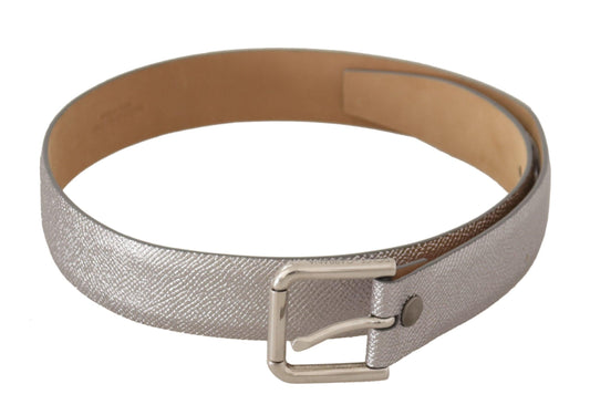 Dolce & Gabbana Elegant Silver Leather Belt with Engraved Buckle - Arichezz.store