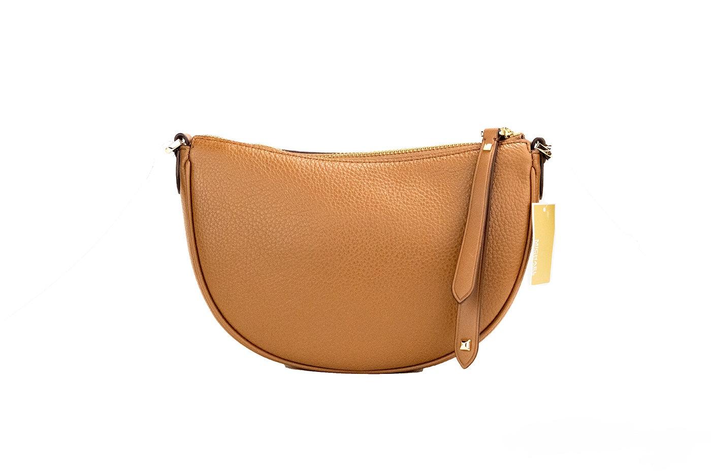 Michael Kors Dover Small Luggage Pebbled Leather Half Moon Crossbody Bag Purse - Arichezz.store