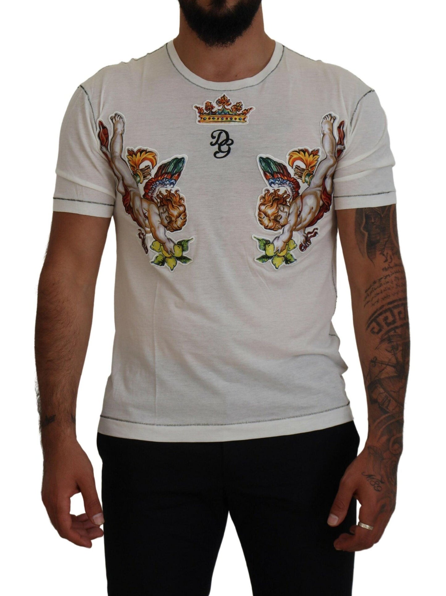 Dolce & Gabbana Elegant White Cotton-Silk Blend Tee - Arichezz.store