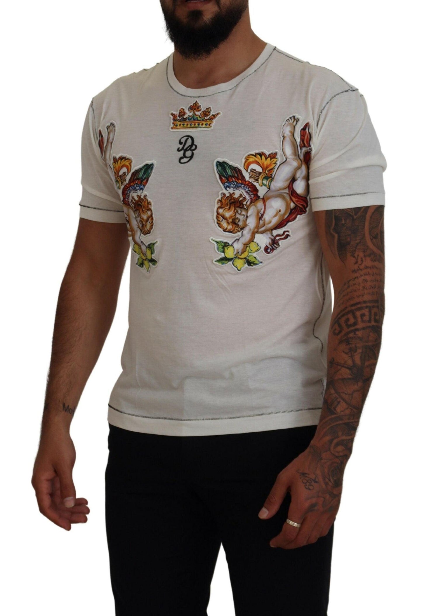 Dolce & Gabbana Elegant White Cotton-Silk Blend Tee - Arichezz.store