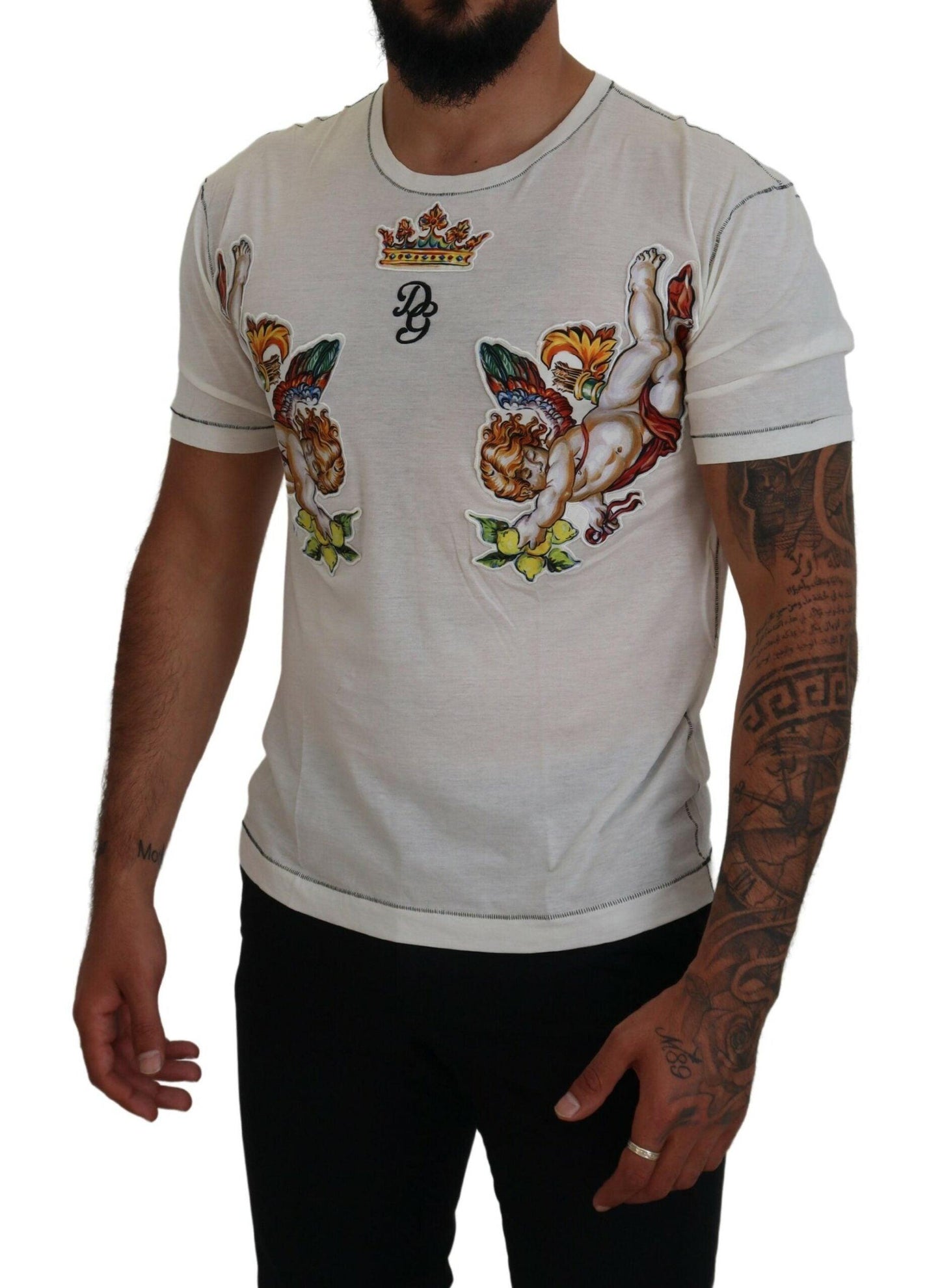 Dolce & Gabbana Elegant White Cotton-Silk Blend Tee - Arichezz.store