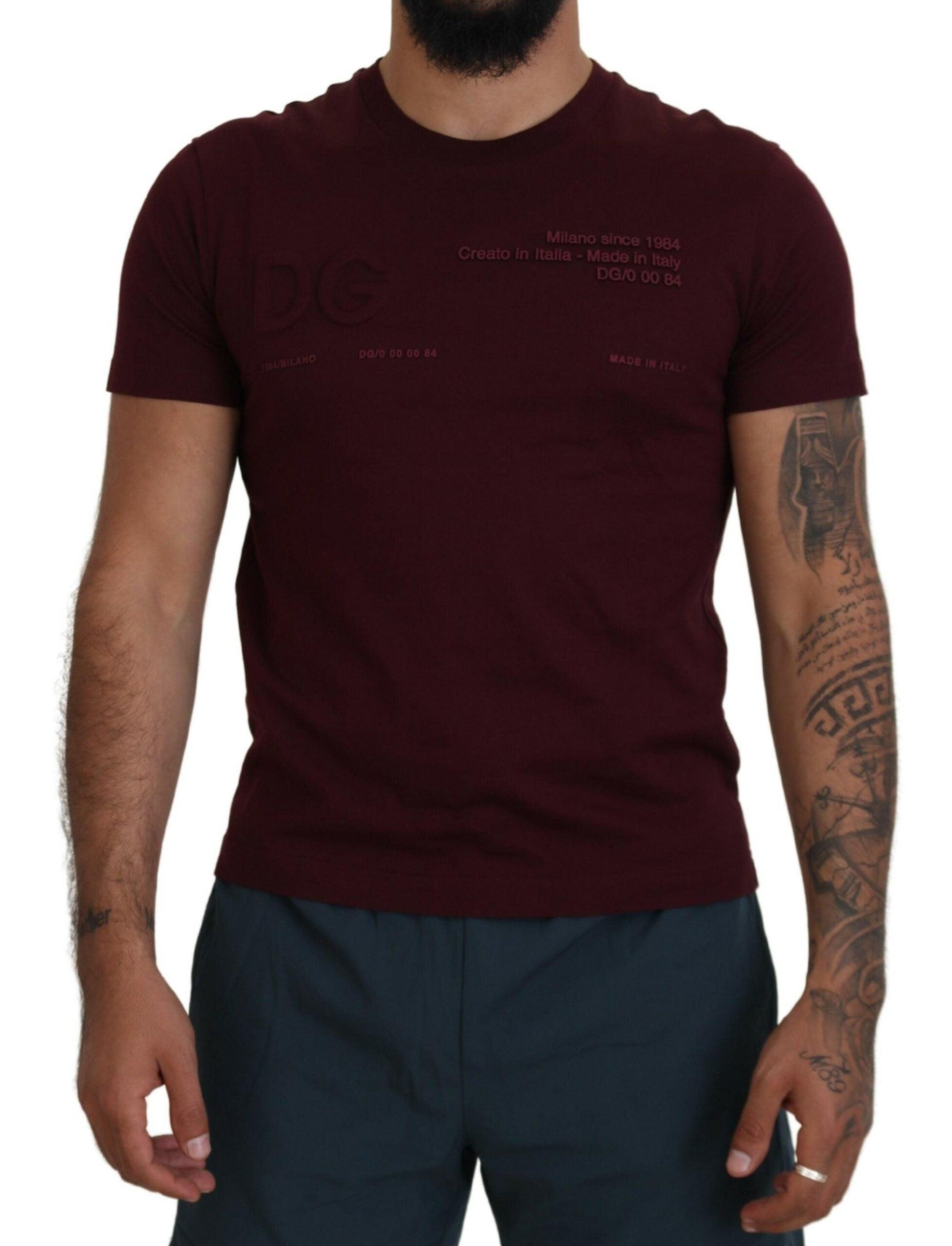 Dolce & Gabbana Elegant Maroon Crew Neck Casual Tee - Arichezz.store