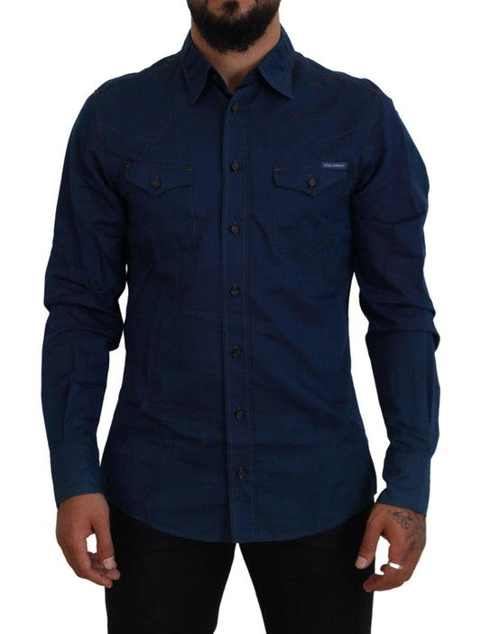 Dolce & Gabbana Elegant Blue Denim Casual Shirt - Arichezz.store