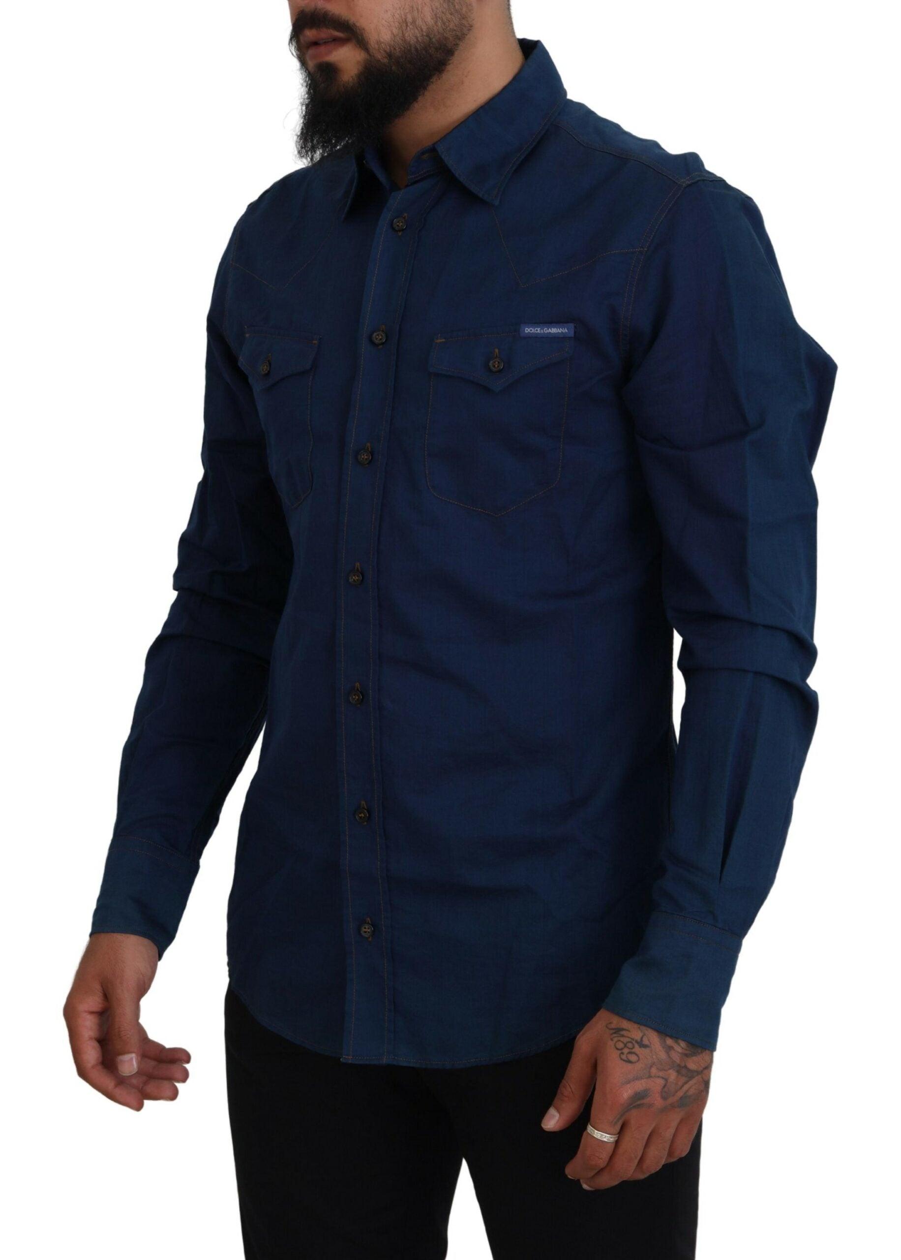 Dolce & Gabbana Elegant Blue Denim Casual Shirt - Arichezz.store