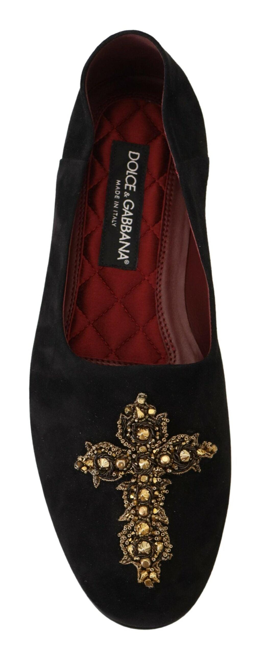 Dolce & Gabbana Black Gold Crystal Sequined Loafers - Arichezz.store