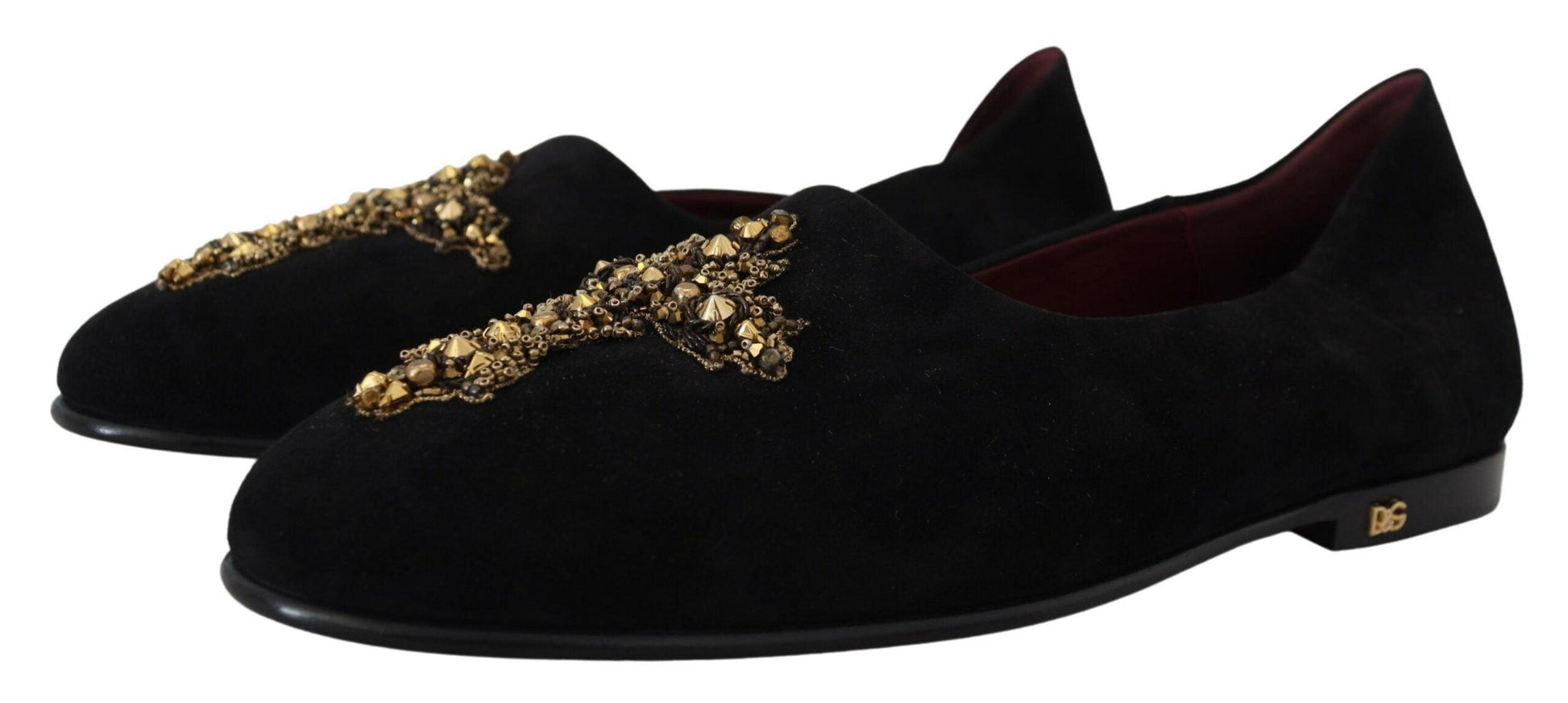 Dolce & Gabbana Black Gold Crystal Sequined Loafers - Arichezz.store