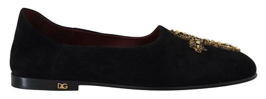 Dolce & Gabbana Black Gold Crystal Sequined Loafers - Arichezz.store