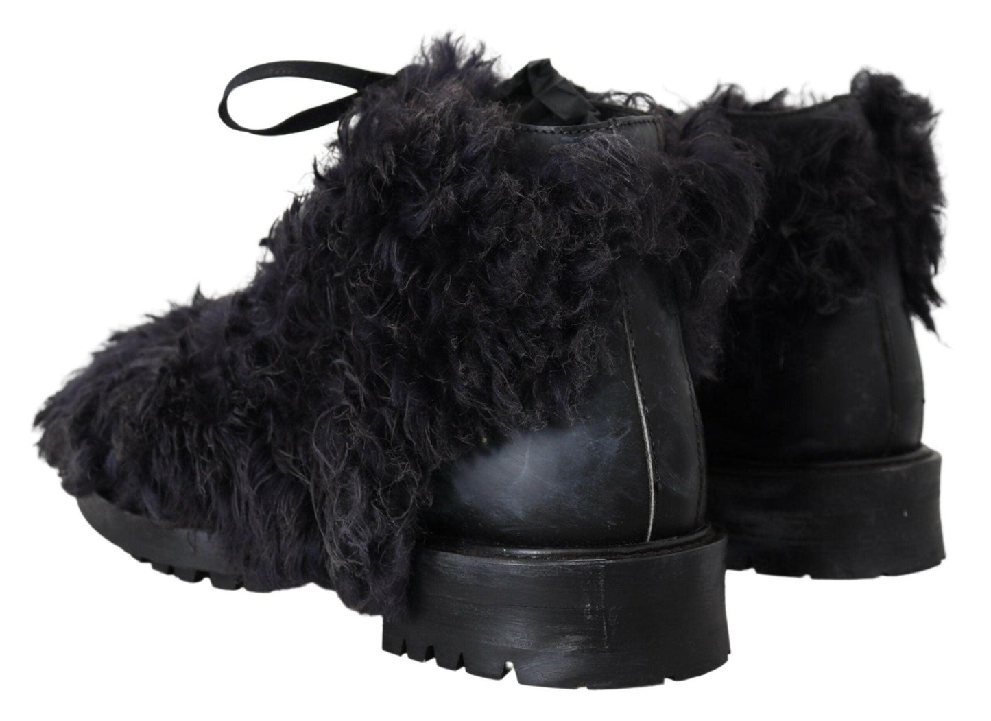 Dolce & Gabbana Black Leather Shearling Ankle Boots - Arichezz.store