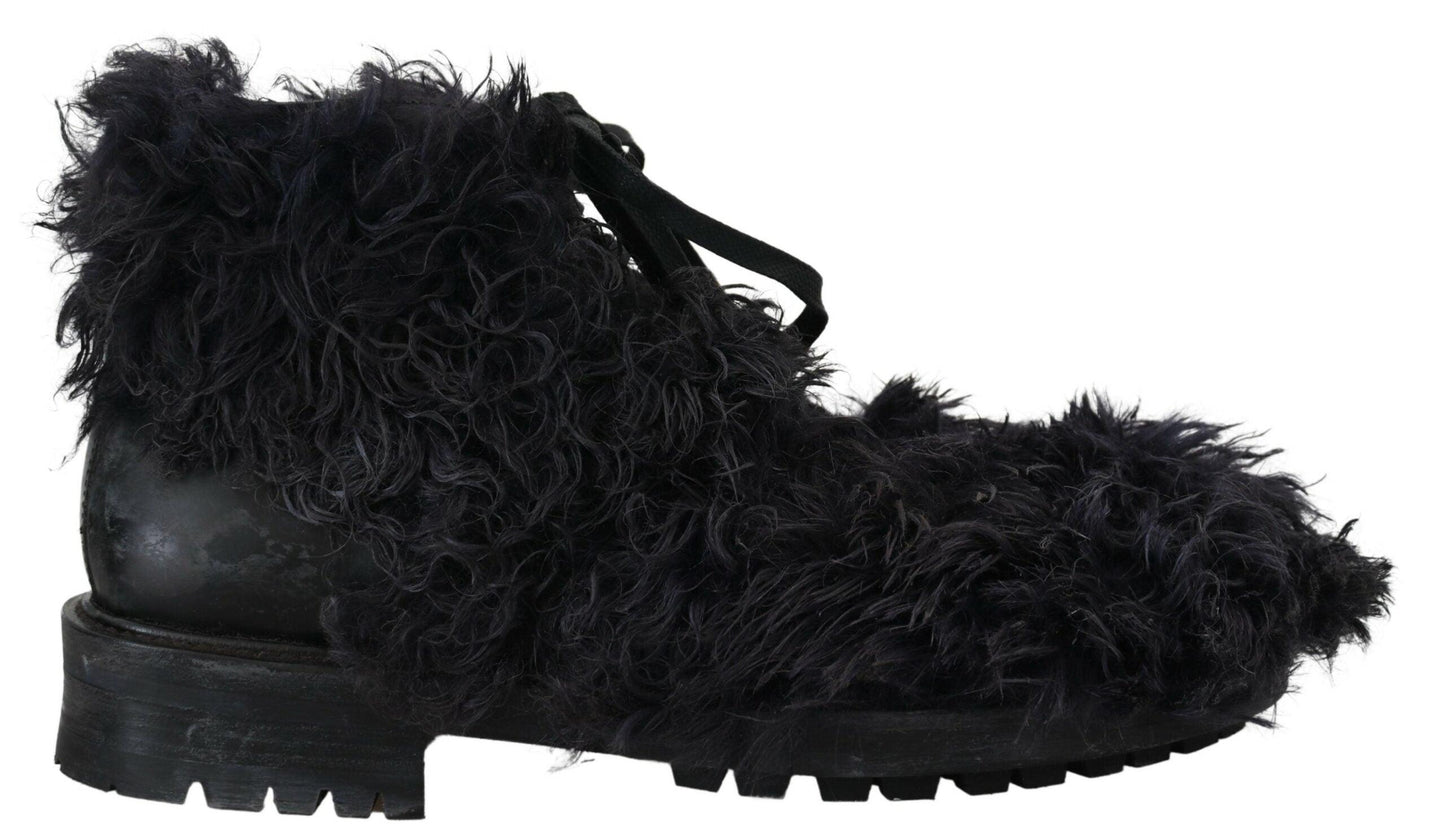 Dolce & Gabbana Black Leather Shearling Ankle Boots - Arichezz.store