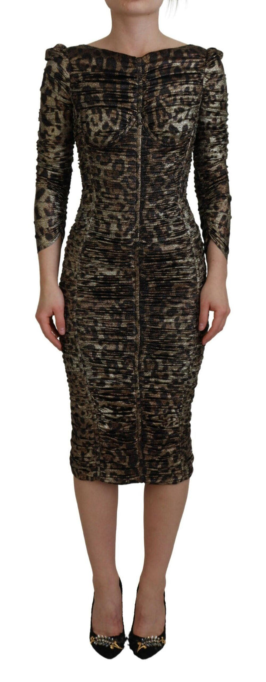 Dolce & Gabbana Elegant Leopard Print Midi Bodycon Dress - Arichezz.store