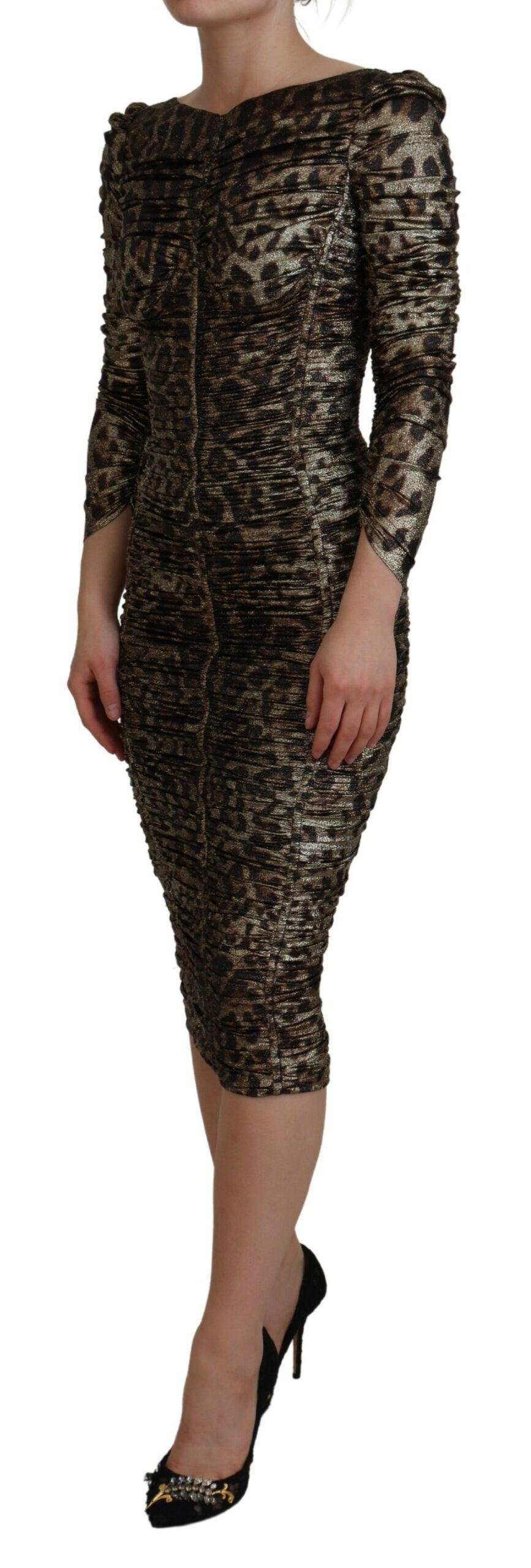 Dolce & Gabbana Elegant Leopard Print Midi Bodycon Dress - Arichezz.store