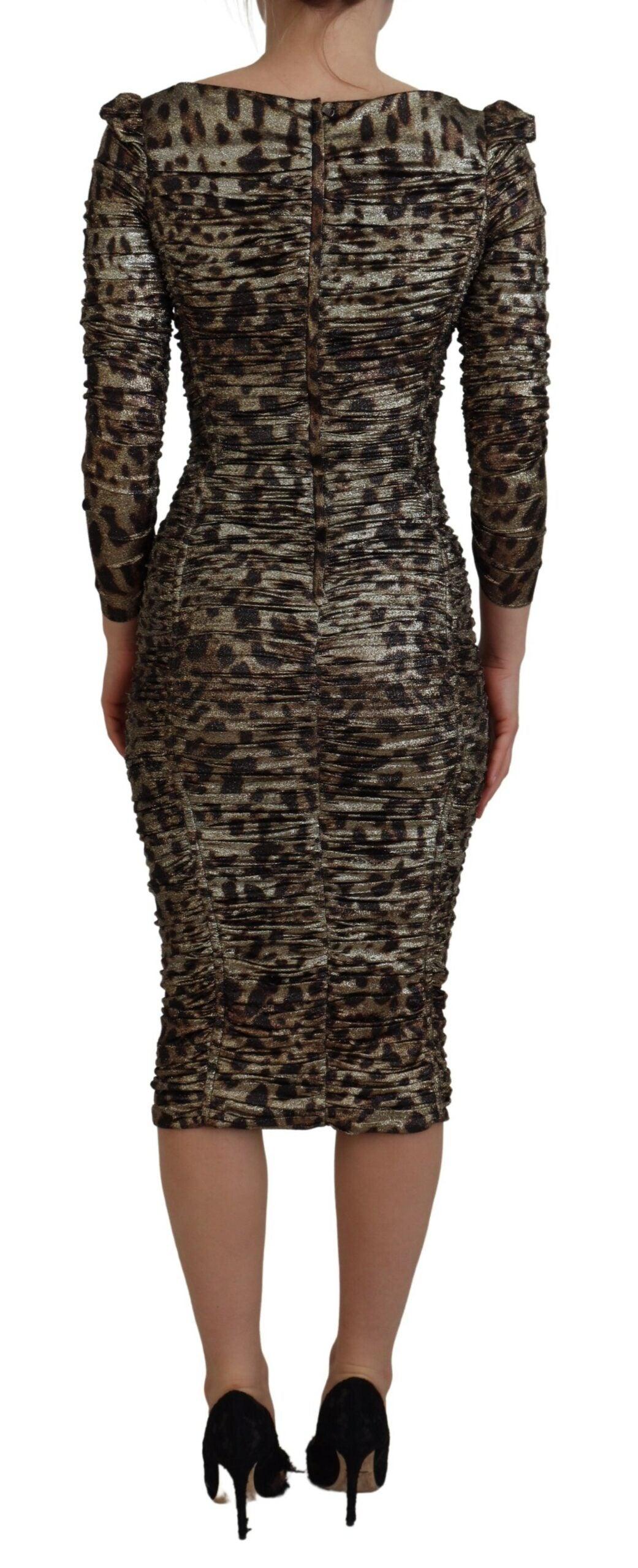 Dolce & Gabbana Elegant Leopard Print Midi Bodycon Dress - Arichezz.store