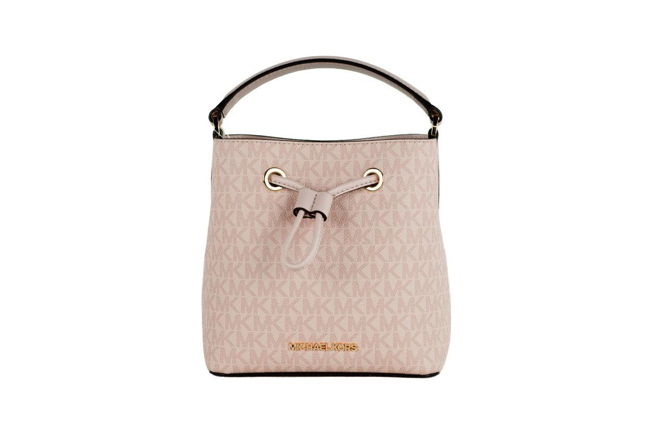 Michael Kors Suri Small Dark Powder Blush Signature PVC Bucket Crossbody Handbag - Arichezz.store