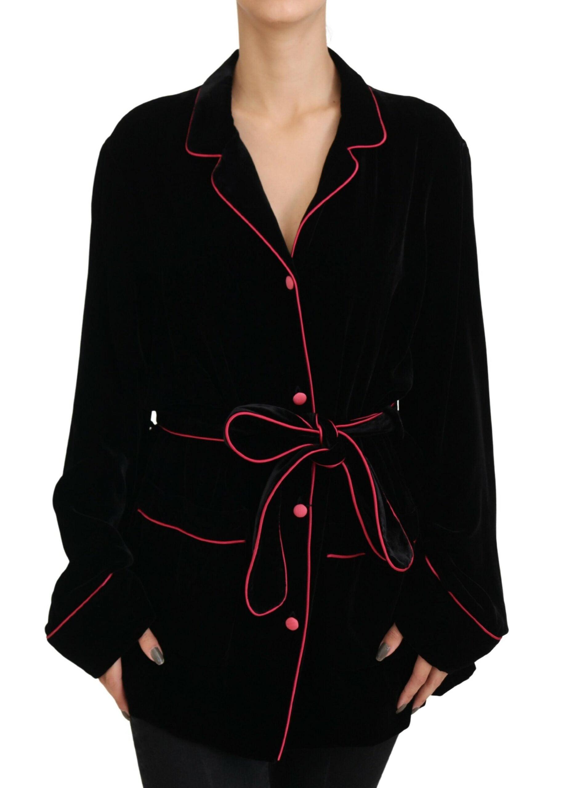 Dolce & Gabbana Black Silk-Blend Jacket with Waist Belt - Arichezz.store