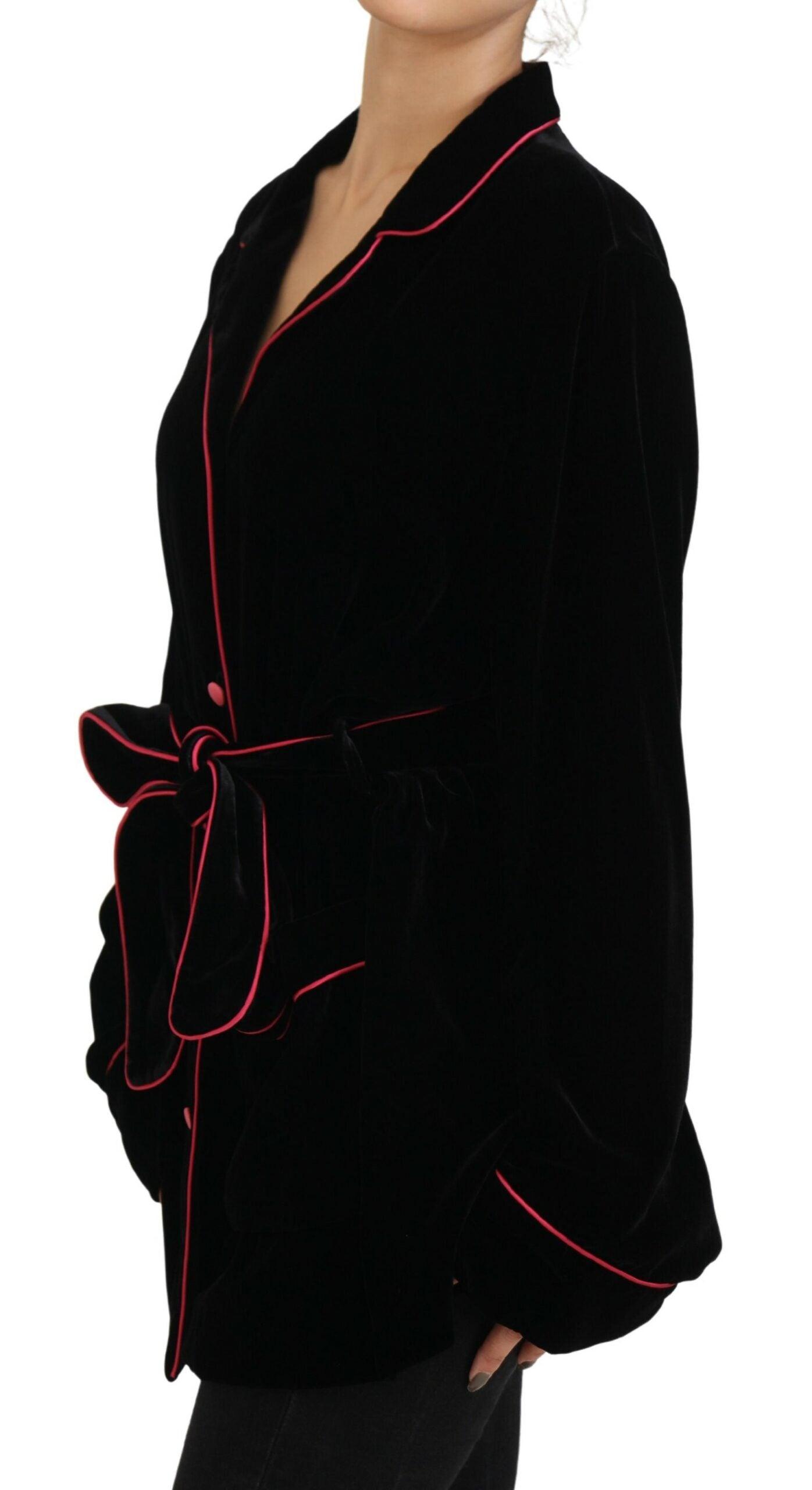 Dolce & Gabbana Black Silk-Blend Jacket with Waist Belt - Arichezz.store