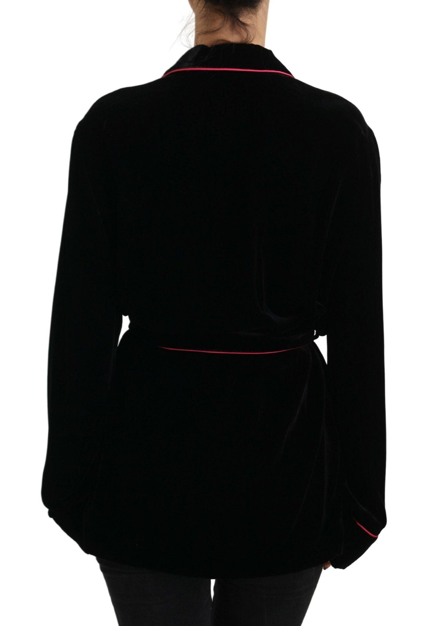 Dolce & Gabbana Black Silk-Blend Jacket with Waist Belt - Arichezz.store