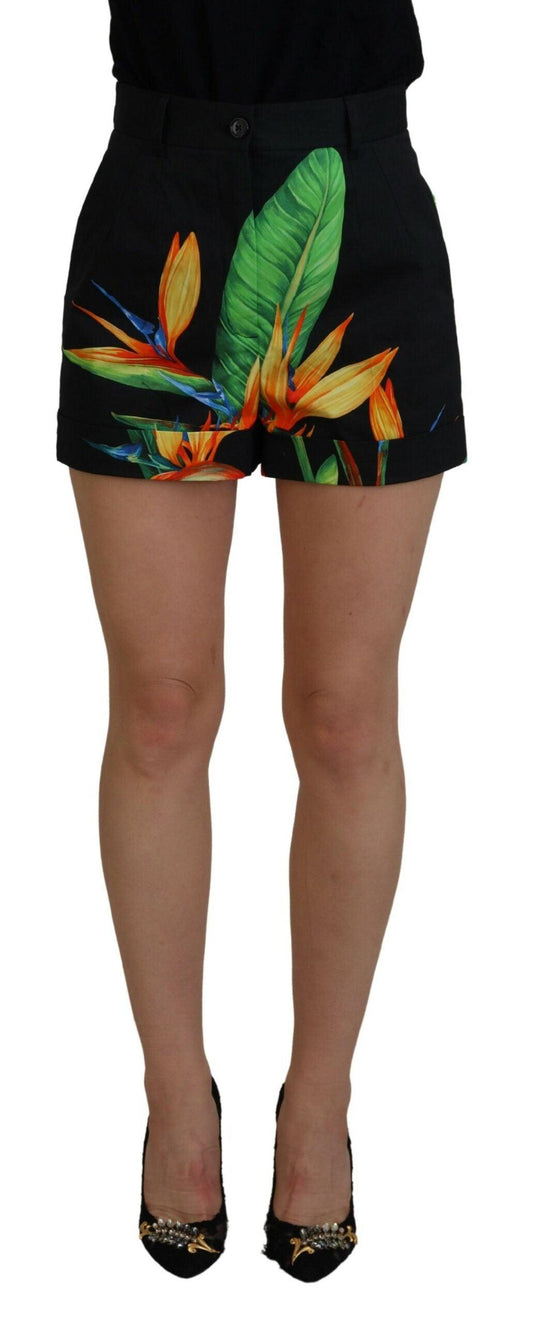 Dolce & Gabbana High Waist Hot Pants Shorts in Black Leaves Print - Arichezz.store