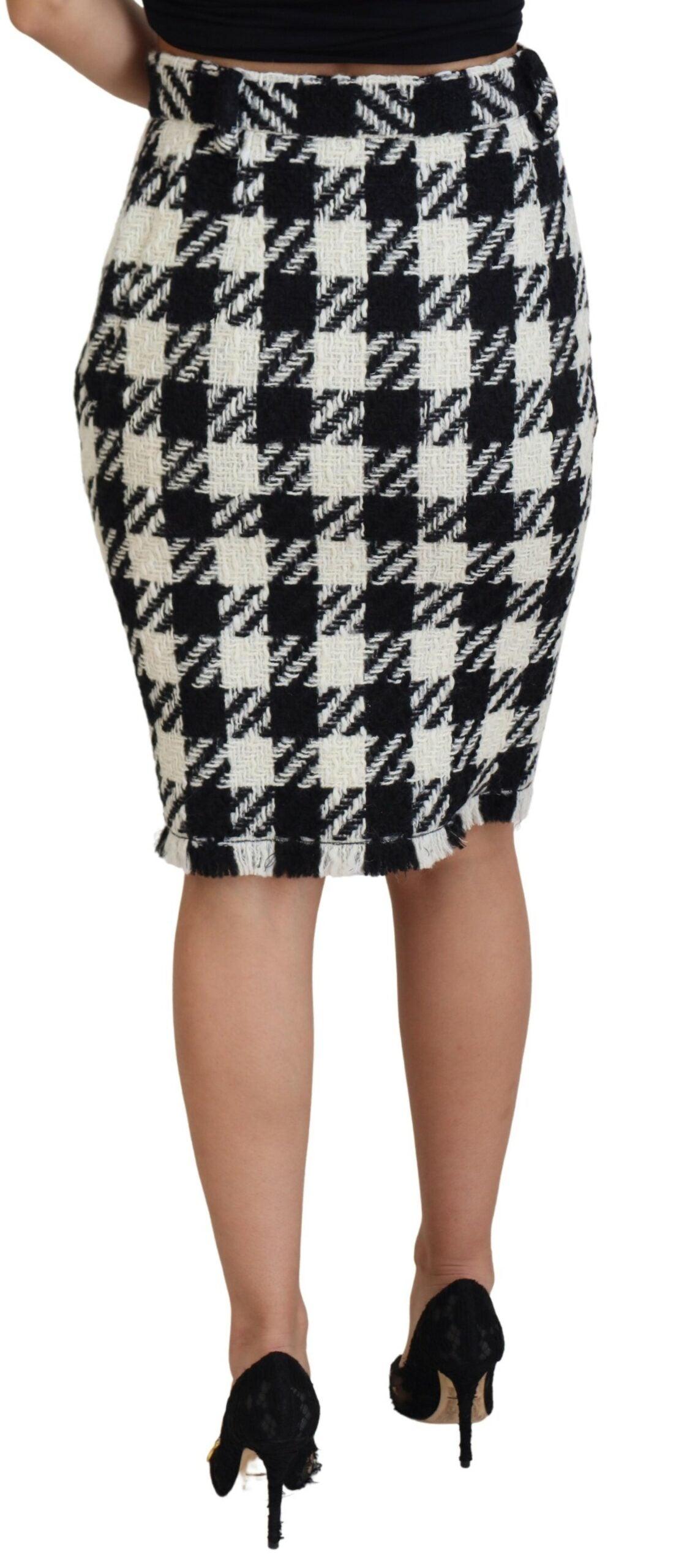 Dolce & Gabbana Elegant Houndstooth High-Waist Knee-Length Skirt - Arichezz.store