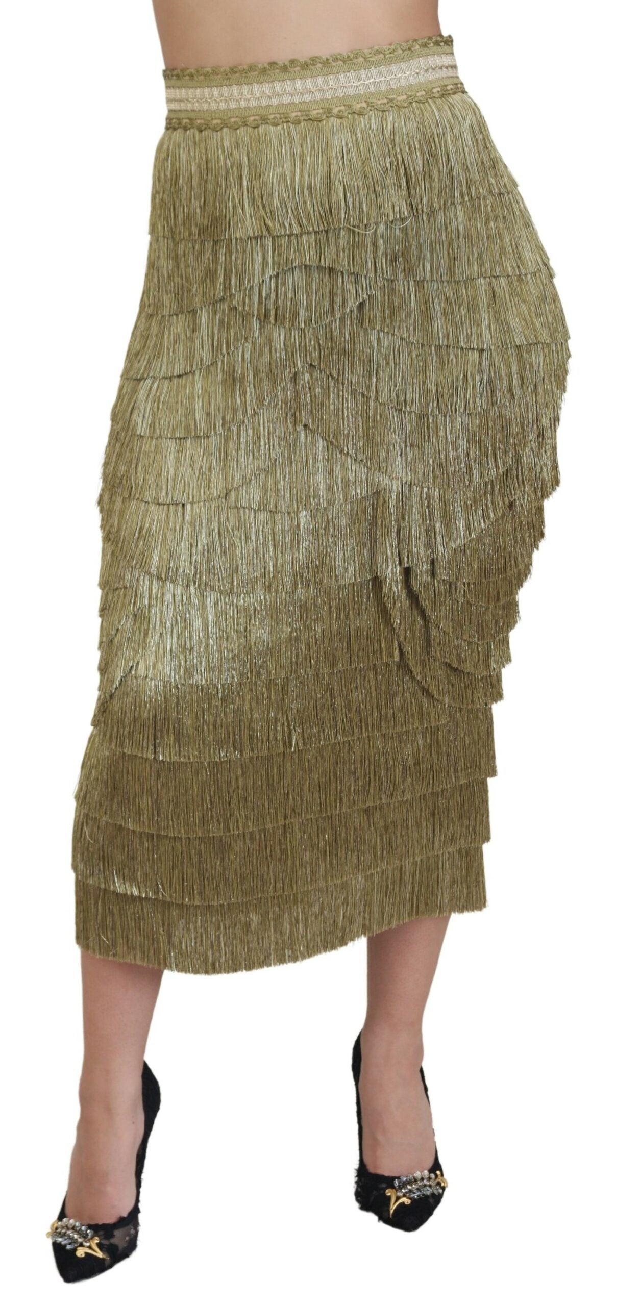 Dolce & Gabbana Golden High Waist Tiered Midi Skirt - Arichezz.store