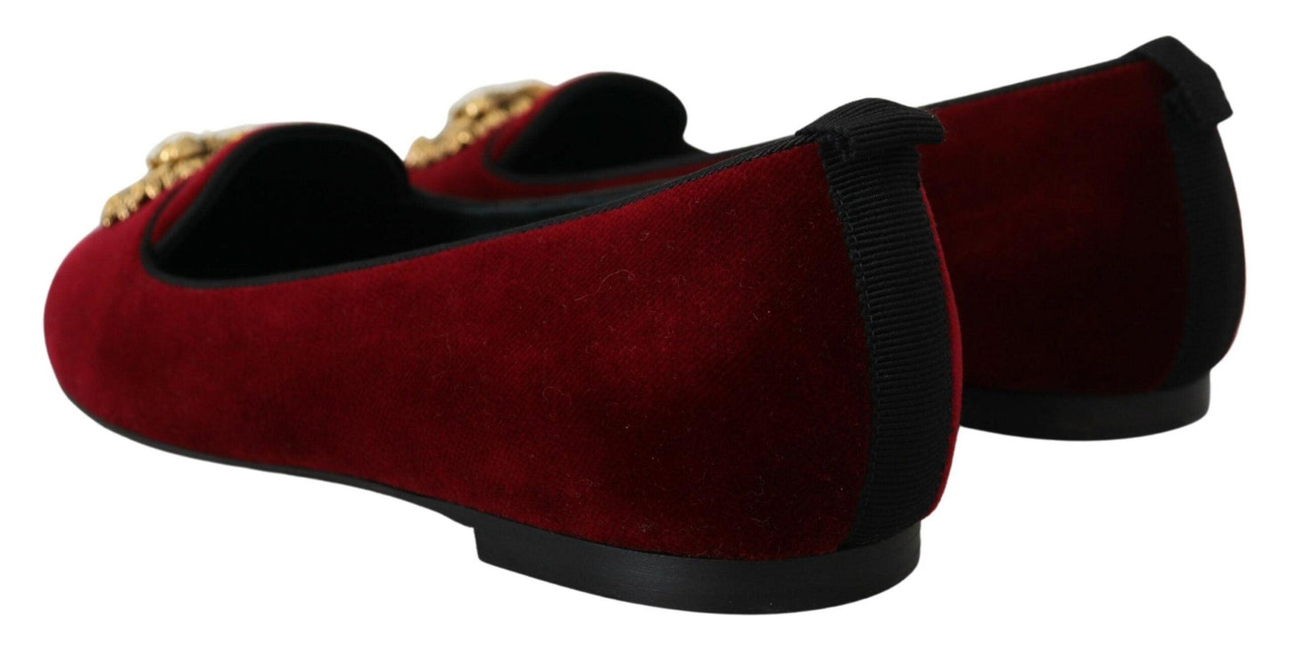 Dolce & Gabbana Bordeaux Velvet Devotion Loafers - Arichezz.store