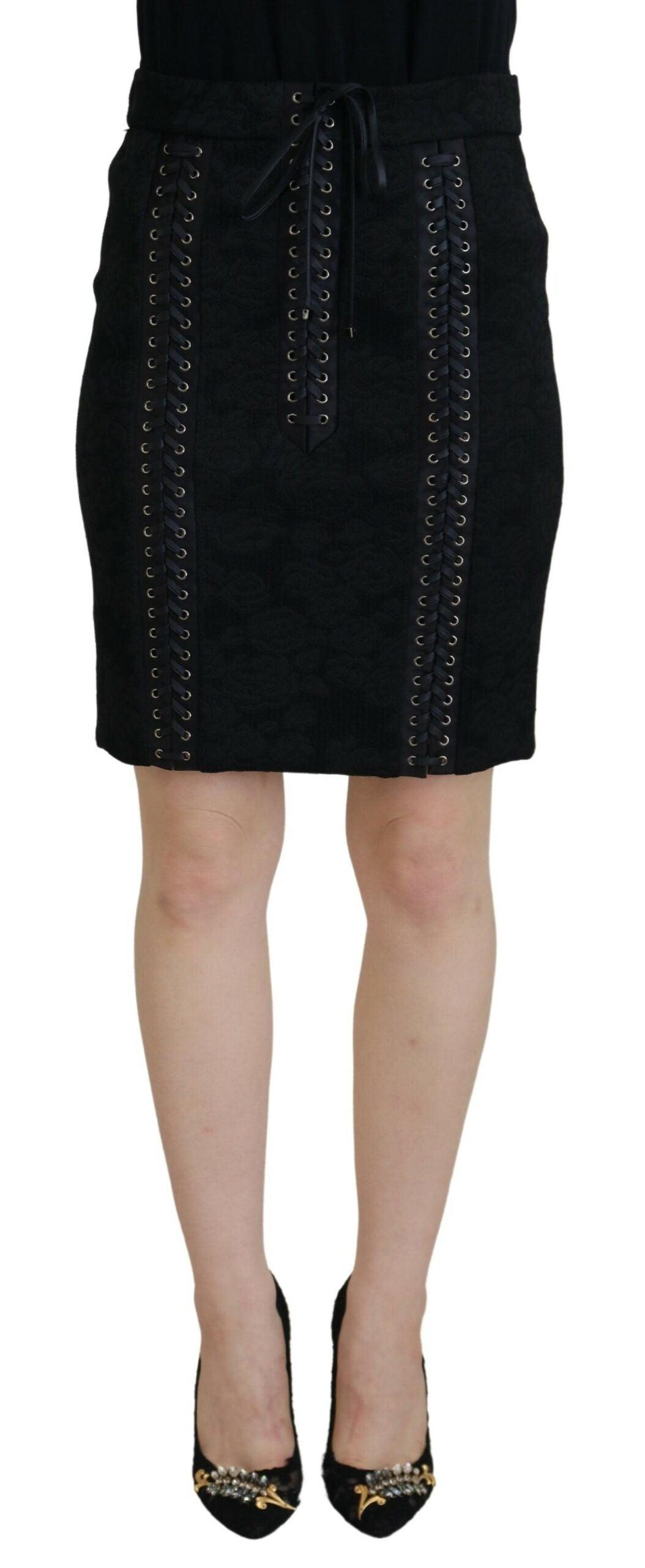 Dolce & Gabbana Elegant Black High-Waist Silk-Lined Skirt - Arichezz.store