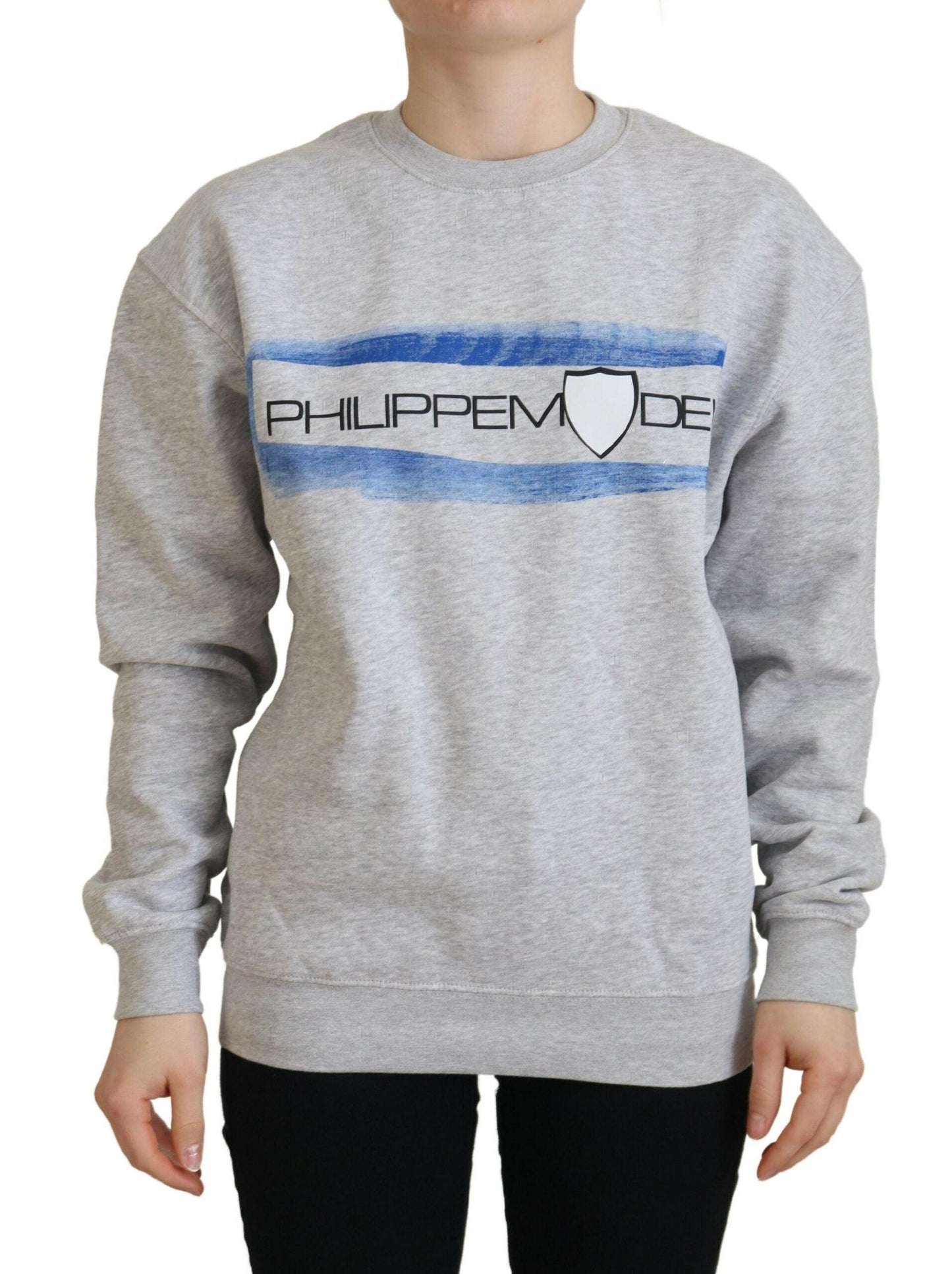 Philippe Model Elegant Gray Printed Cotton Sweater - Arichezz.store