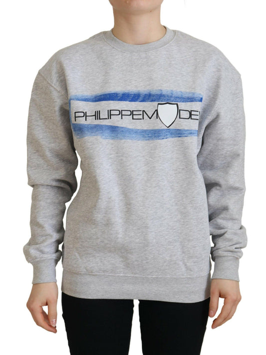 Philippe Model Elegant Gray Printed Cotton Sweater - Arichezz.store