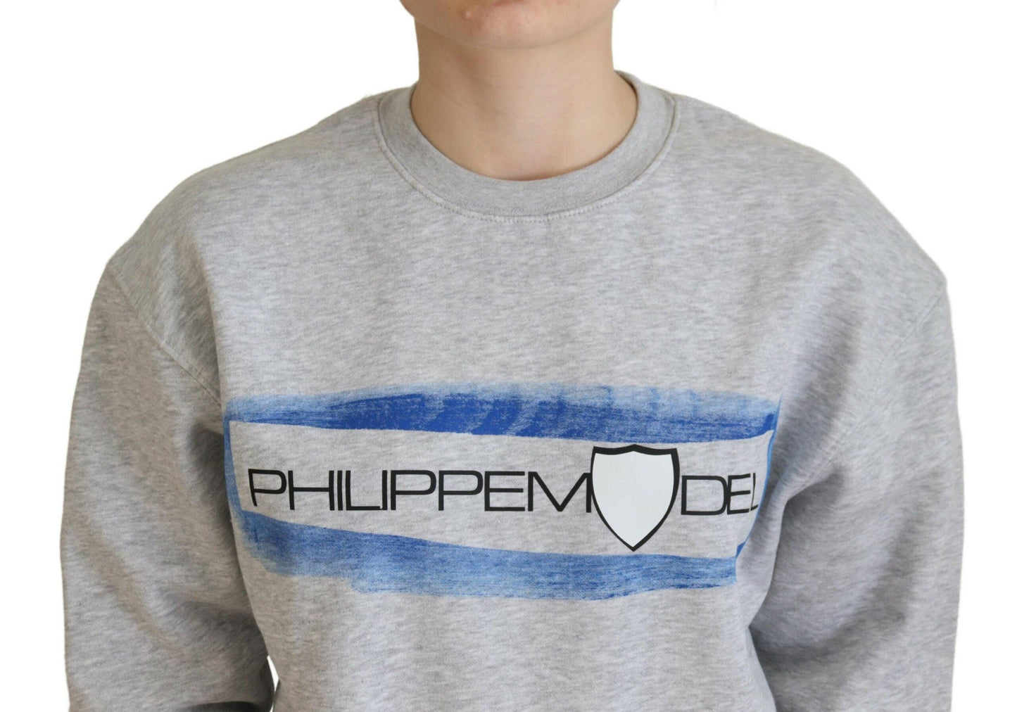 Philippe Model Elegant Gray Printed Cotton Sweater - Arichezz.store