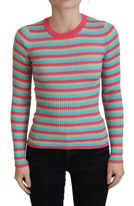 Dolce & Gabbana Elegant Striped Silk Crewneck Pullover - Arichezz.store