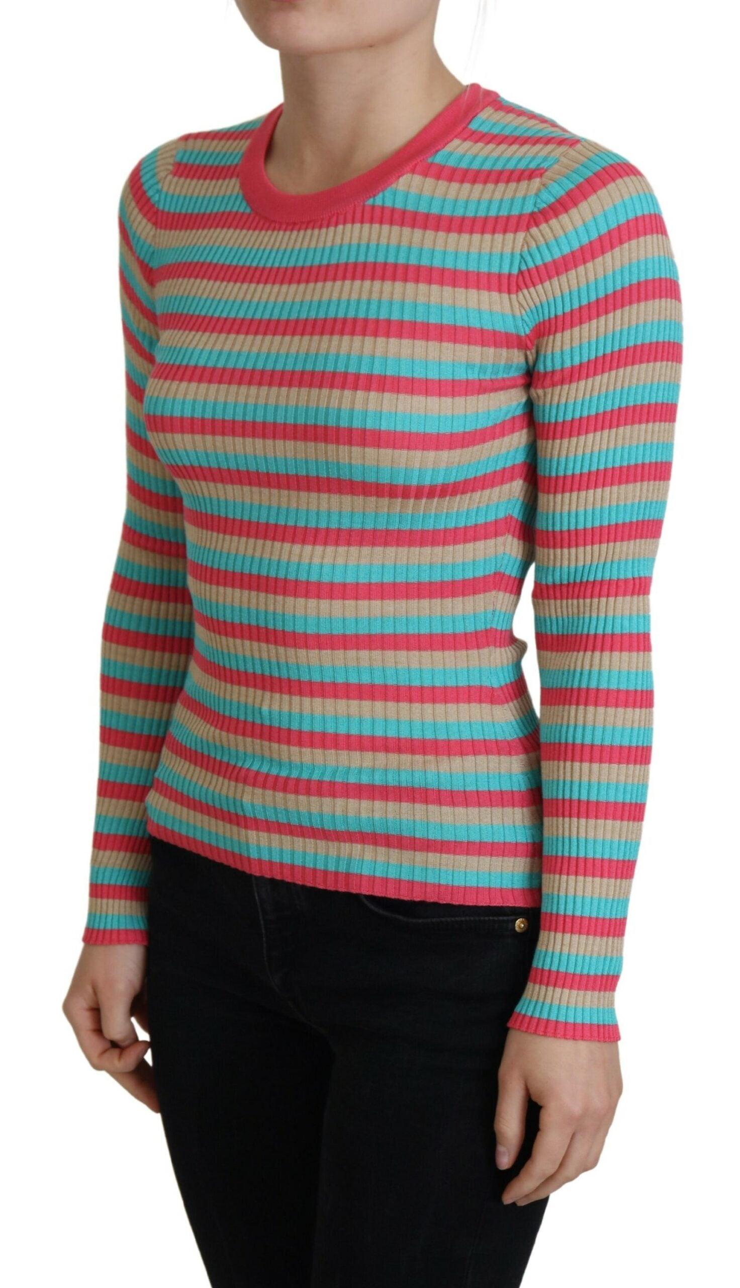 Dolce & Gabbana Elegant Striped Silk Crewneck Pullover - Arichezz.store