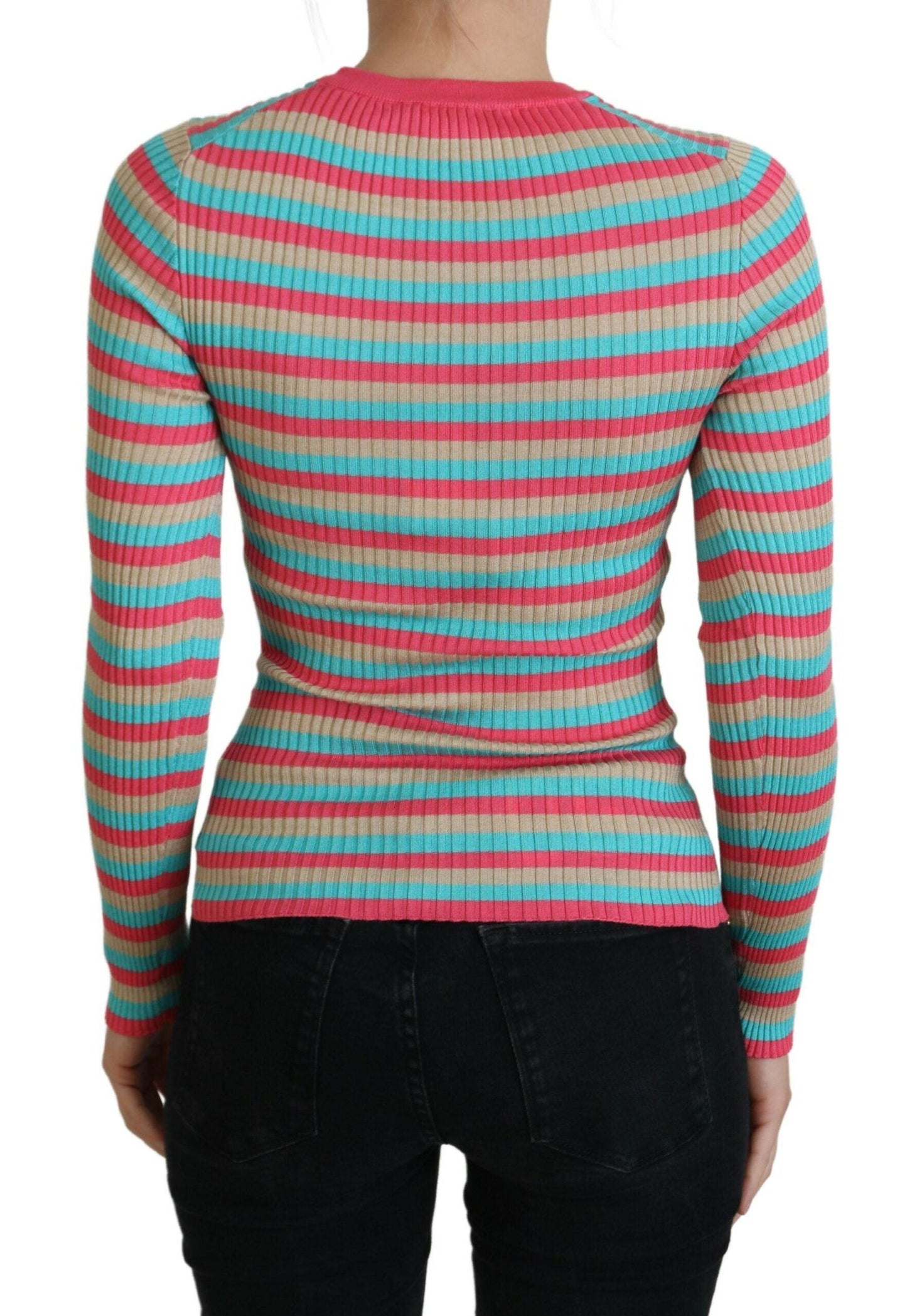 Dolce & Gabbana Elegant Striped Silk Crewneck Pullover - Arichezz.store