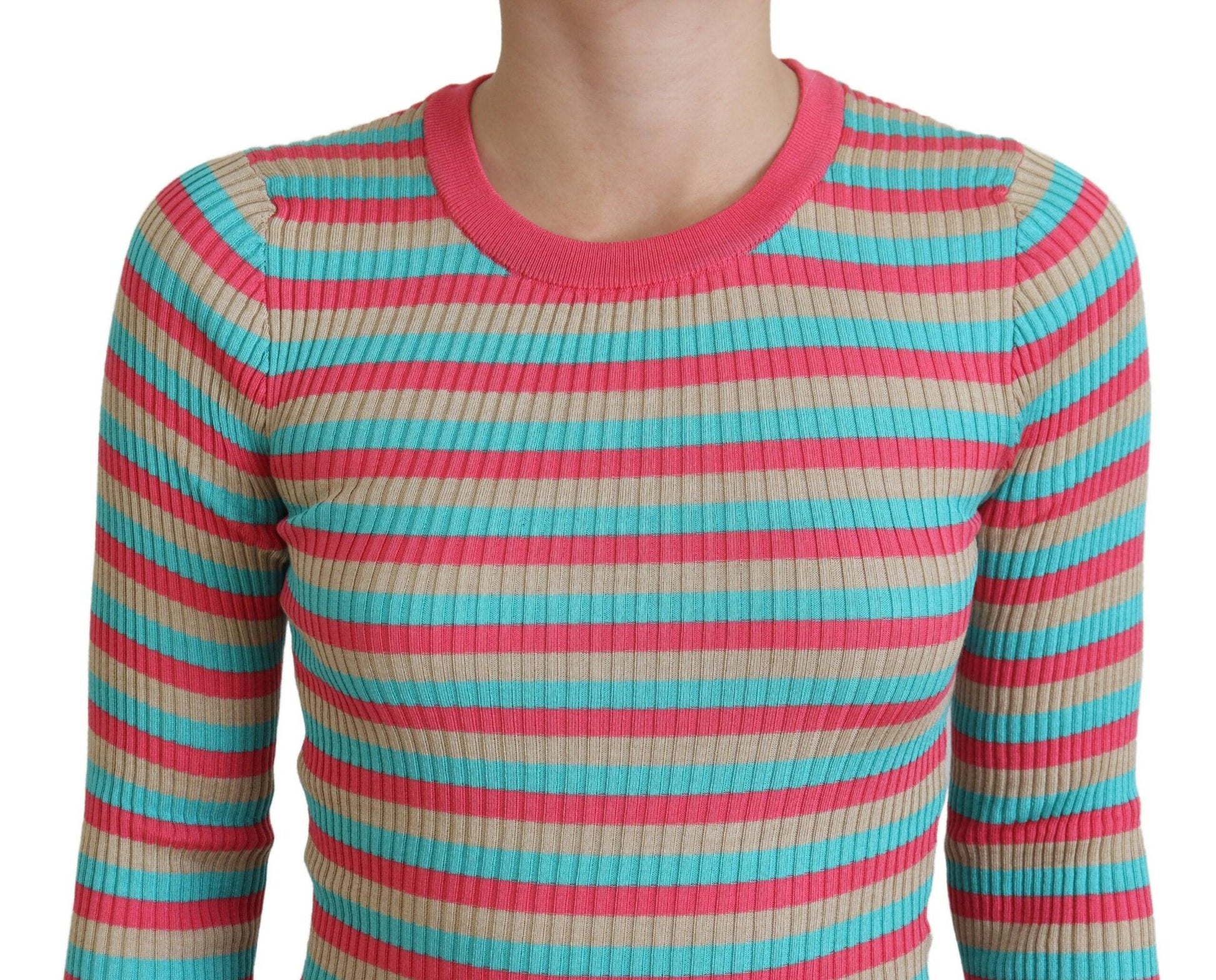 Dolce & Gabbana Elegant Striped Silk Crewneck Pullover - Arichezz.store