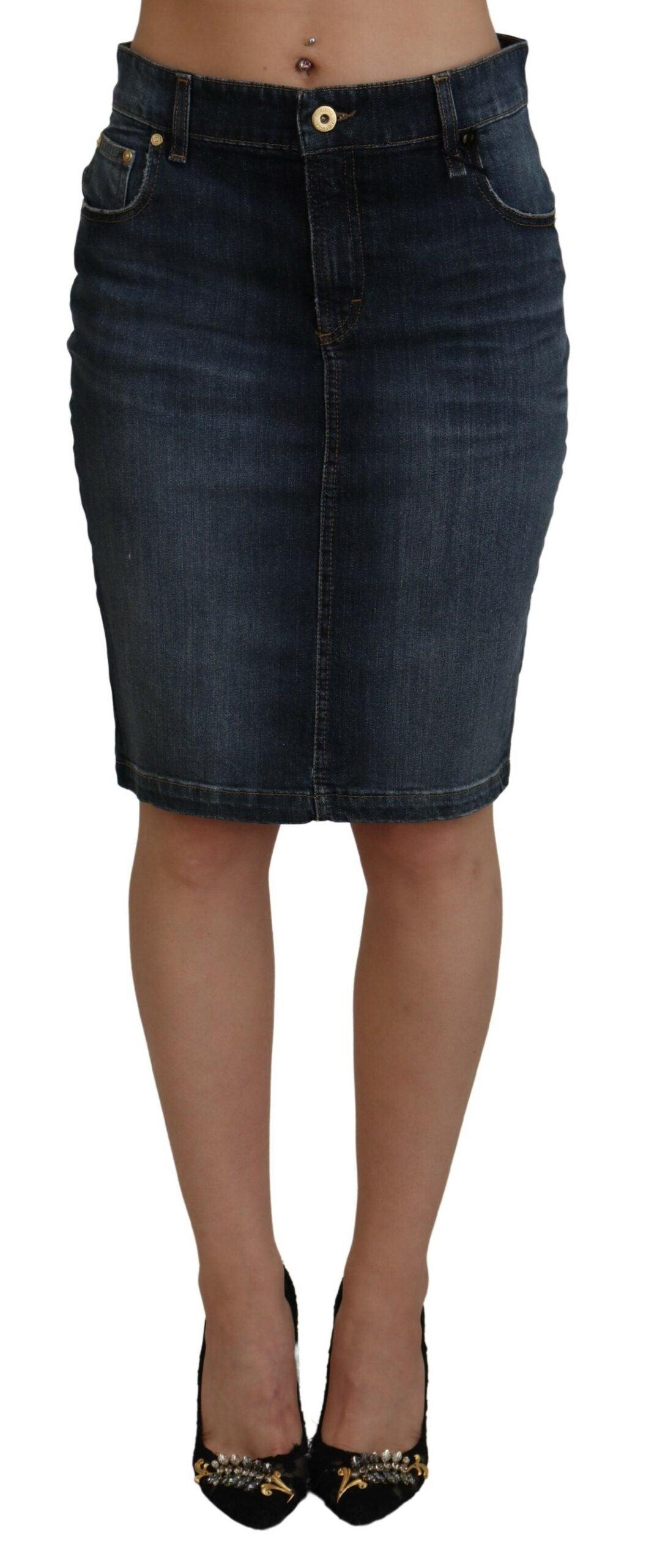 Fiorucci Chic Mid Waist Dark Blue Denim Skirt - Arichezz.store