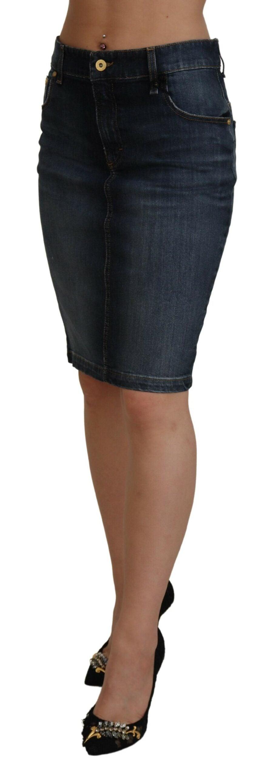 Fiorucci Chic Mid Waist Dark Blue Denim Skirt - Arichezz.store