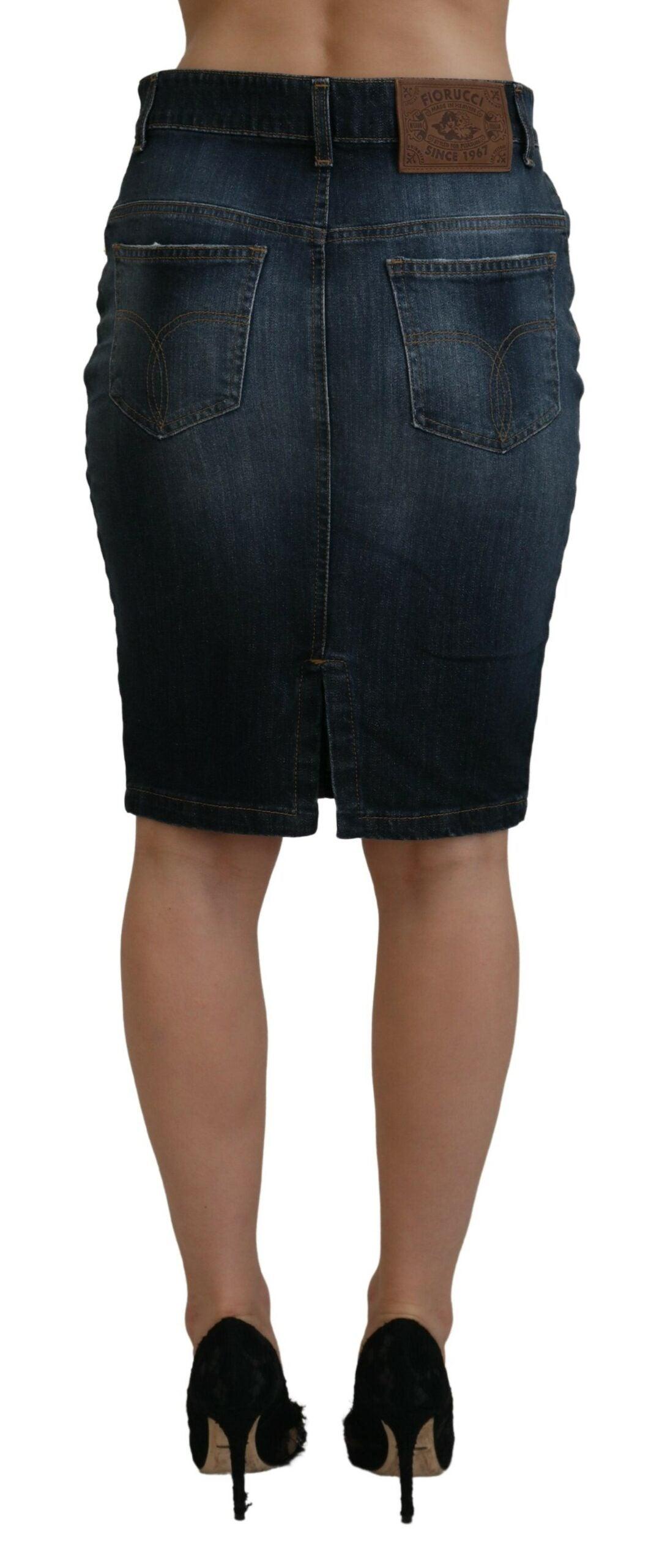 Fiorucci Chic Mid Waist Dark Blue Denim Skirt - Arichezz.store