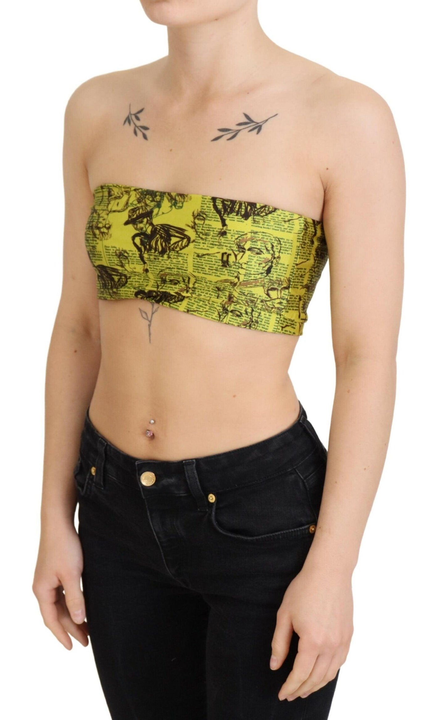 John Galliano Chic Cropped Stretch Top Bra in Multicolor Print - Arichezz.store