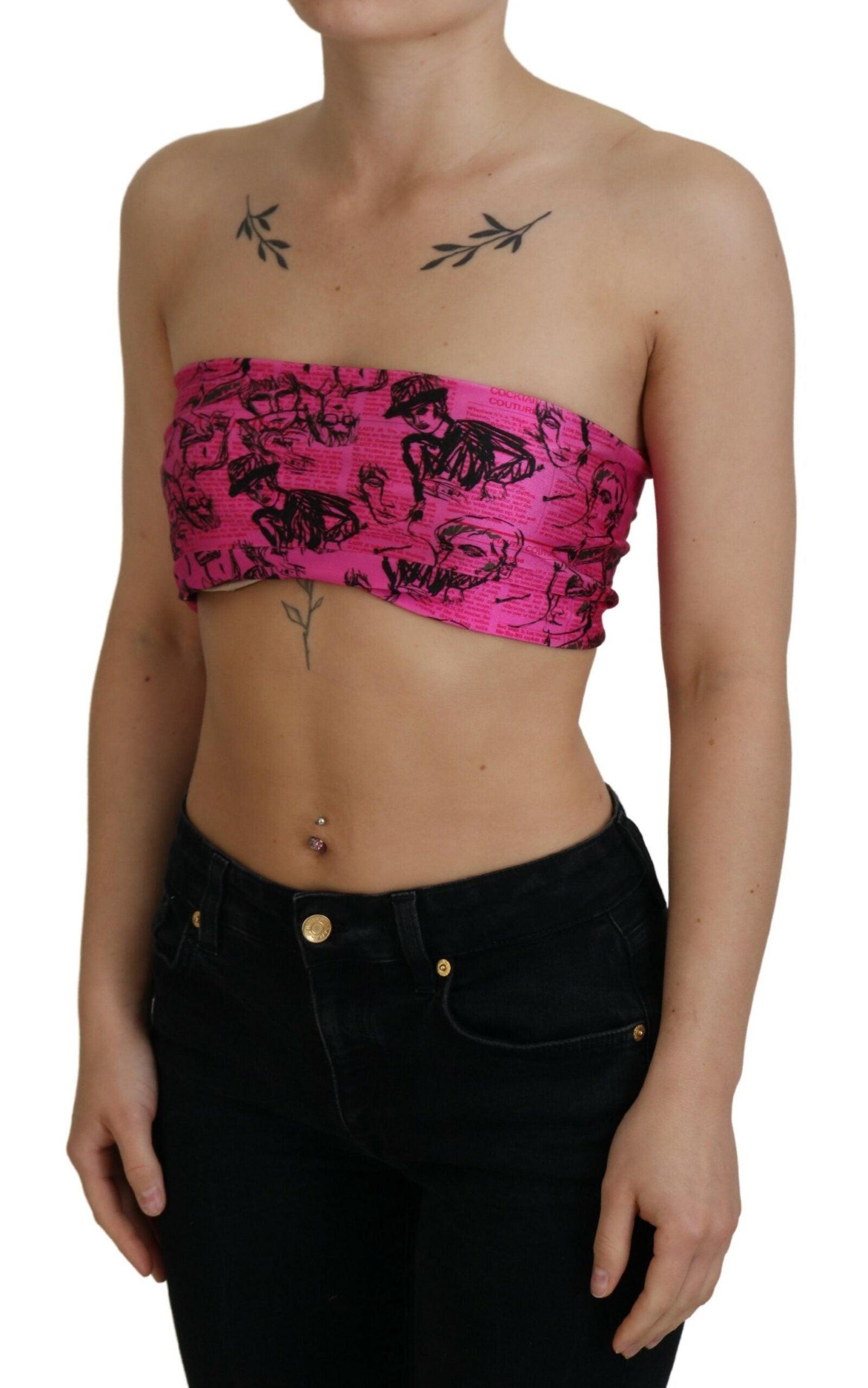 John Galliano Chic Pink Newspaper Print Cropped Top - Arichezz.store