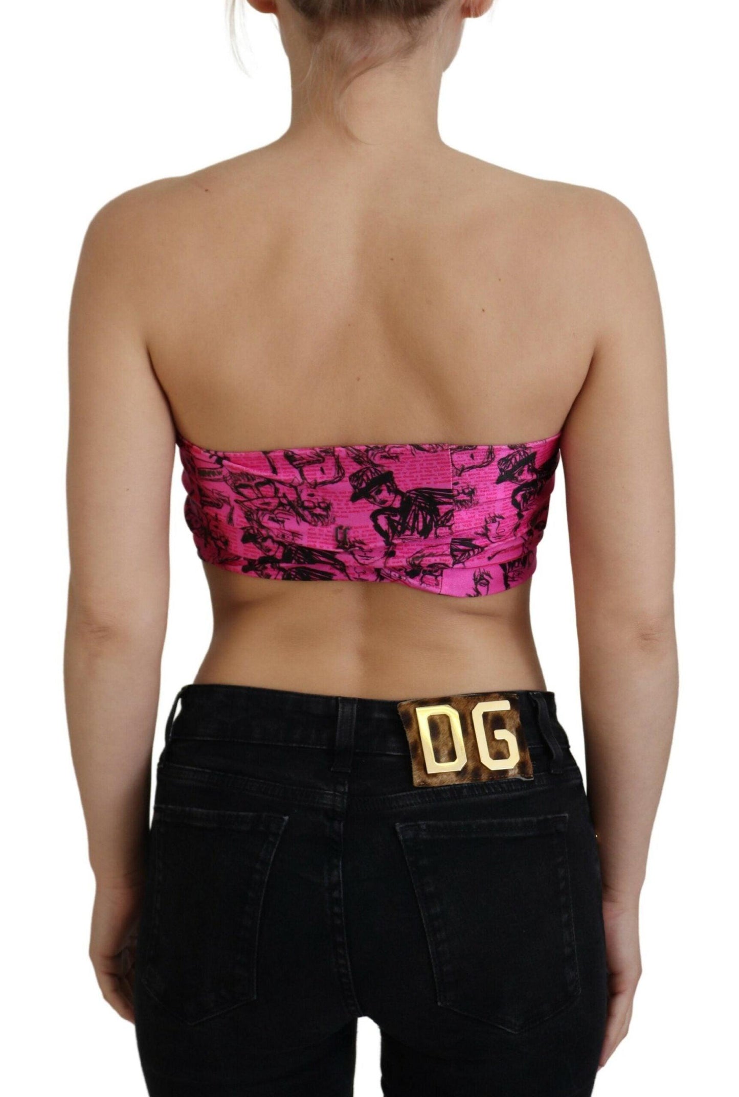 John Galliano Chic Pink Newspaper Print Cropped Top - Arichezz.store