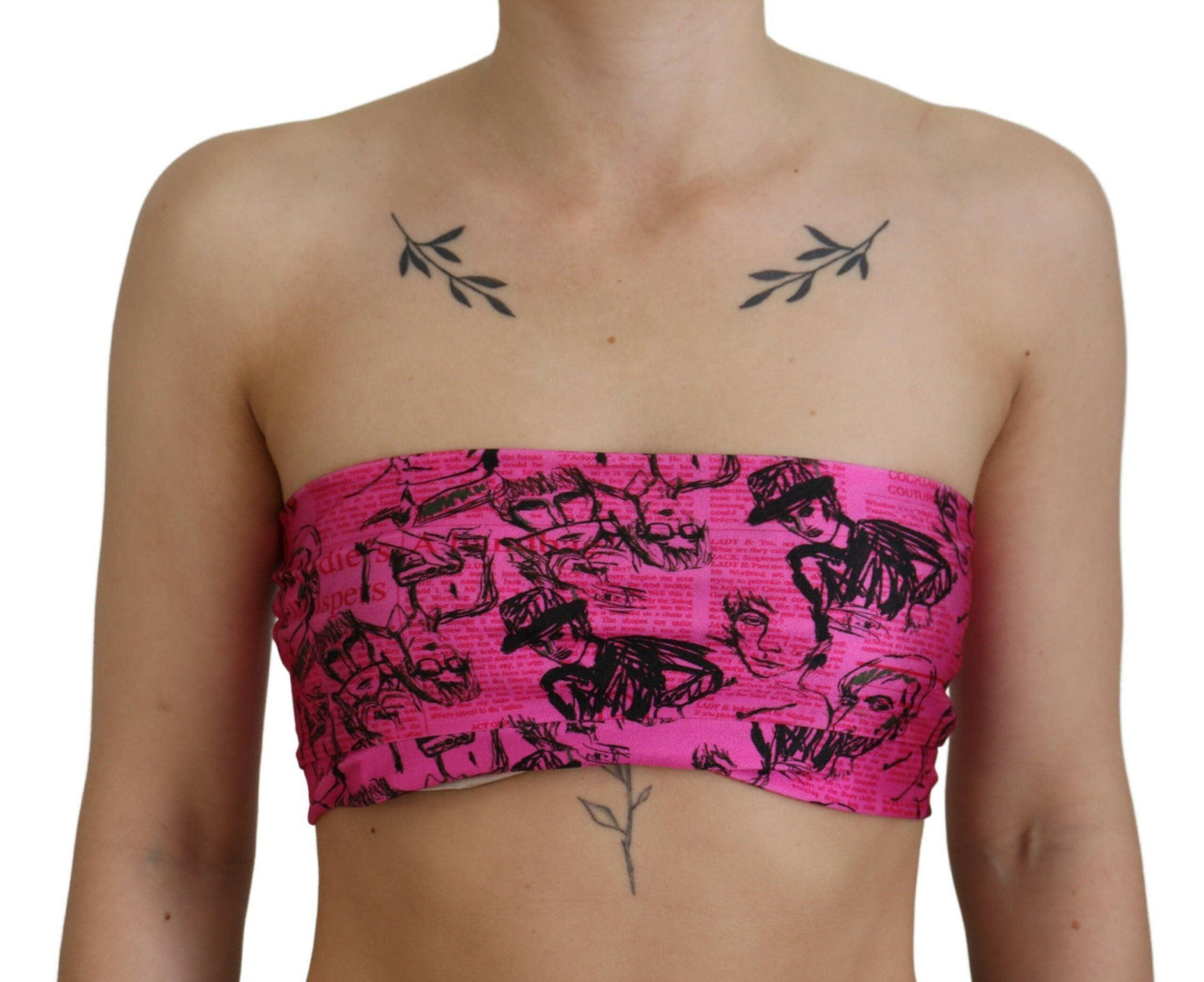 John Galliano Chic Pink Newspaper Print Cropped Top - Arichezz.store