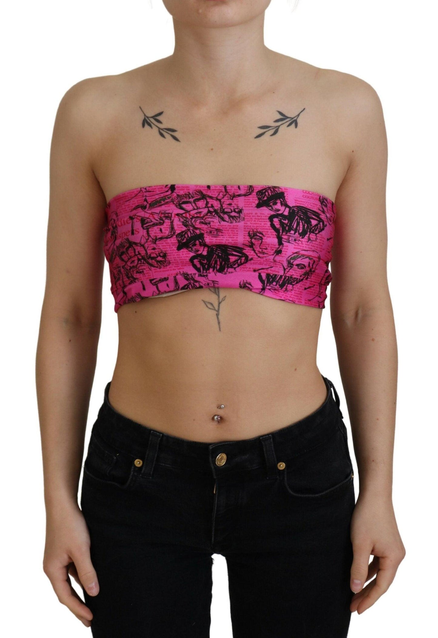 John Galliano Chic Pink Newspaper Print Cropped Top - Arichezz.store