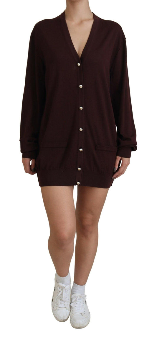 Dolce & Gabbana Chic Maroon V-Neck Wool Cardigan - Arichezz.store