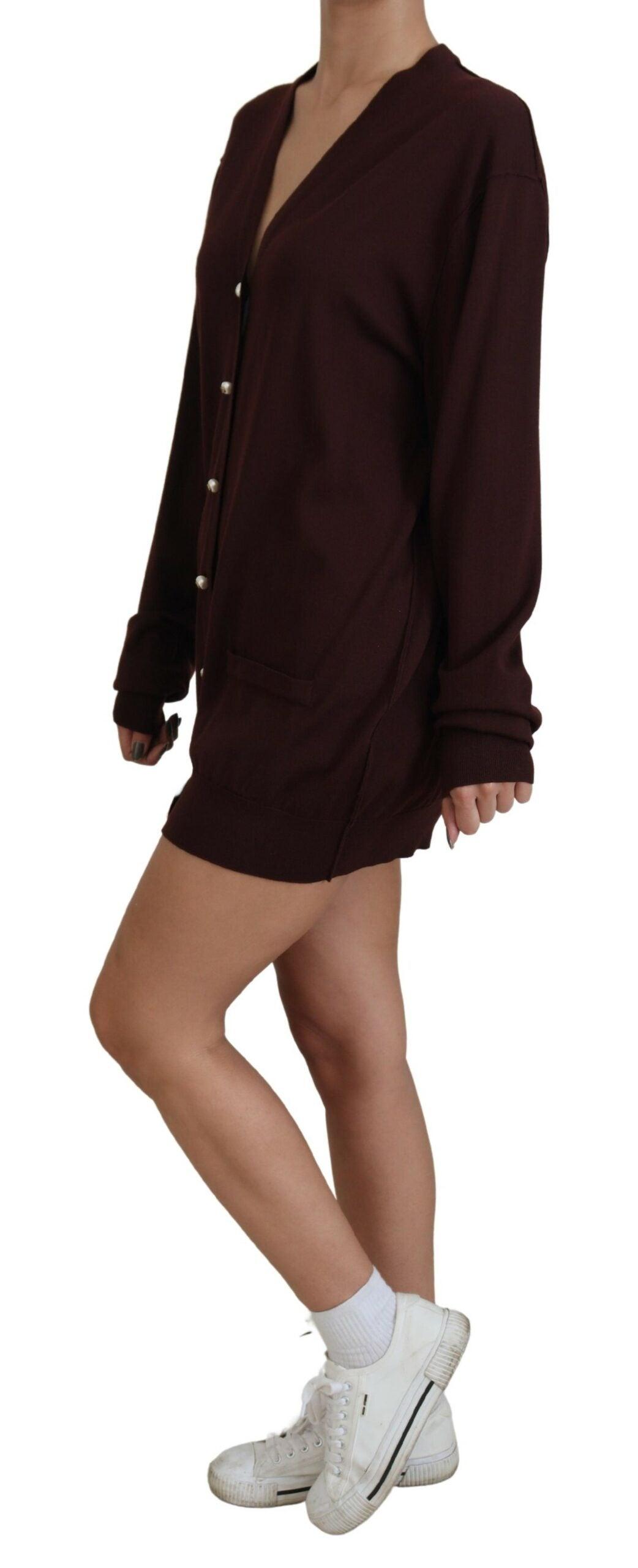 Dolce & Gabbana Chic Maroon V-Neck Wool Cardigan - Arichezz.store