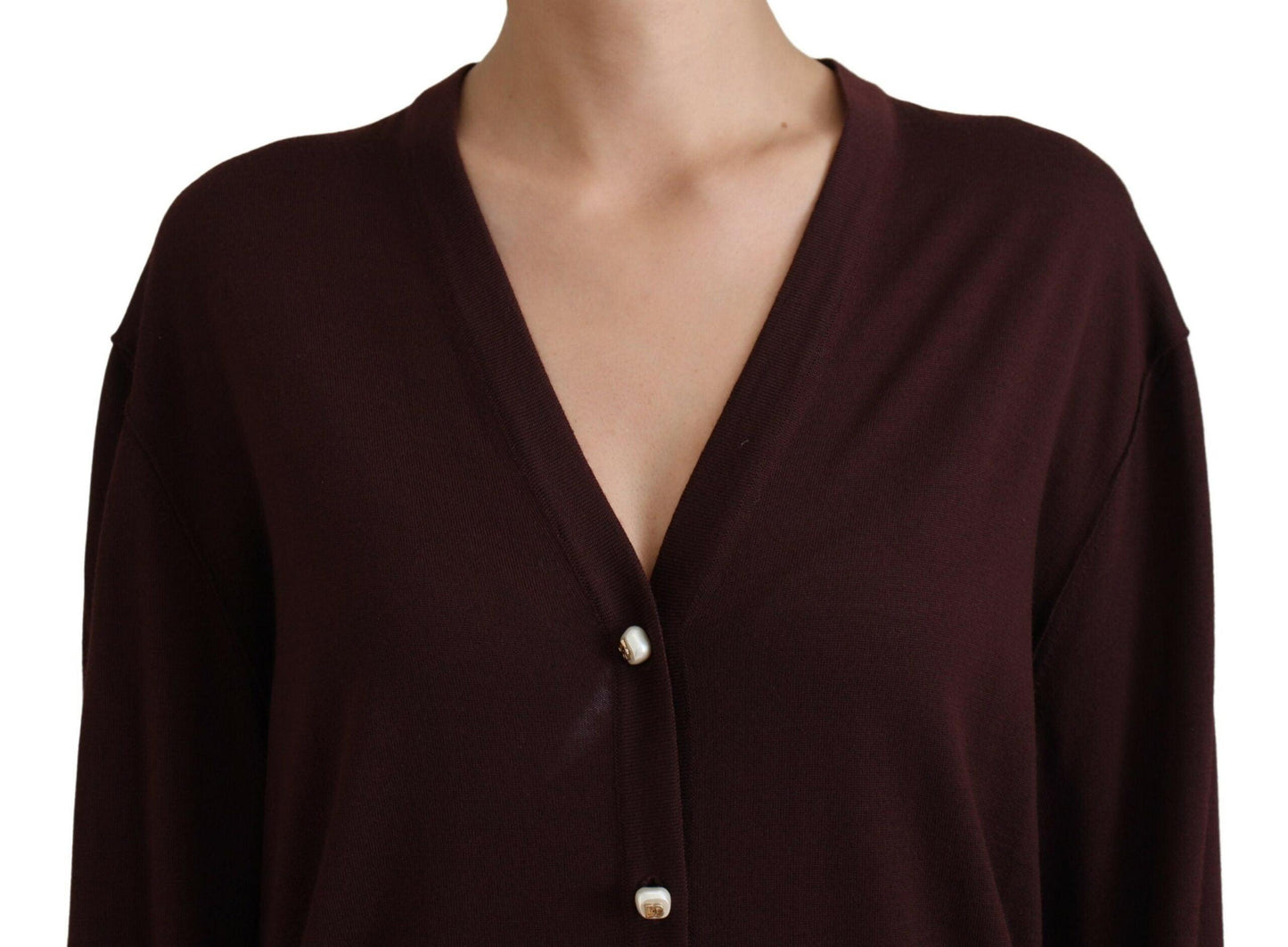 Dolce & Gabbana Chic Maroon V-Neck Wool Cardigan - Arichezz.store