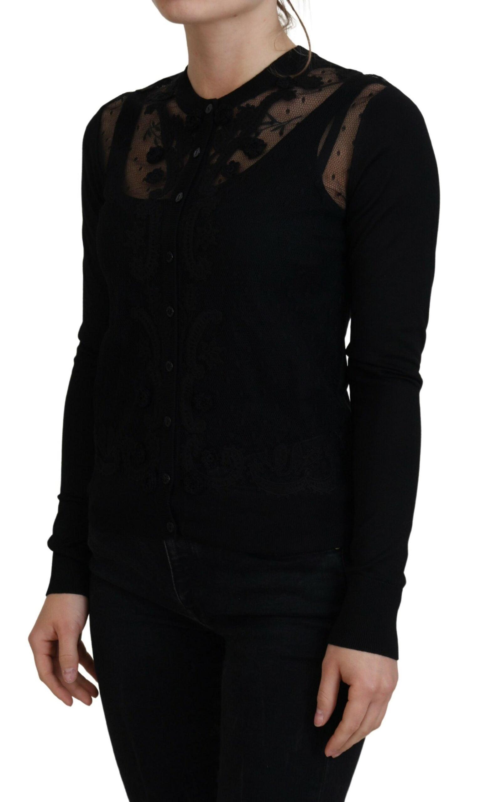 Dolce & Gabbana Elegant Black Floral Lace Cardigan Sweater - Arichezz.store