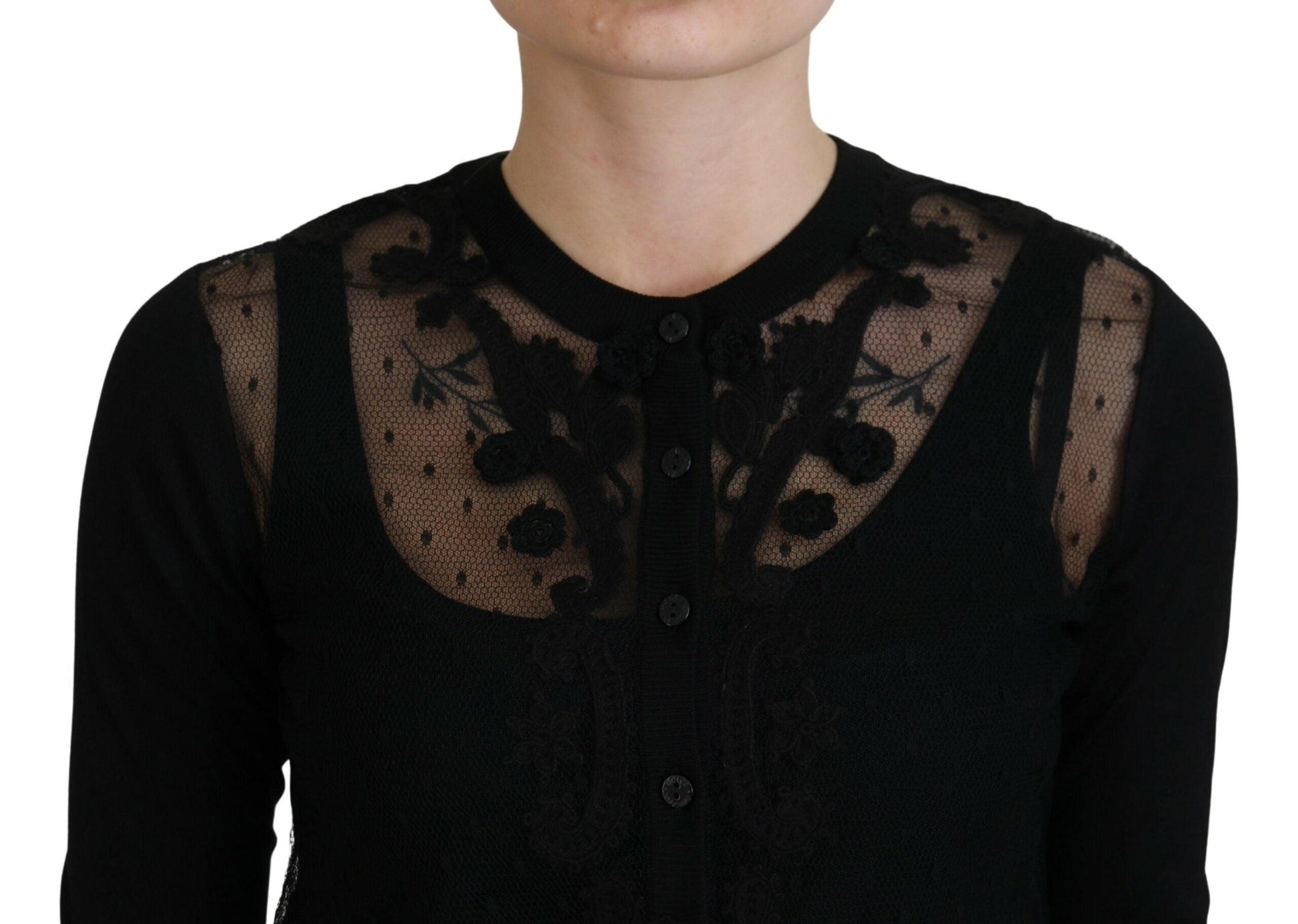 Dolce & Gabbana Elegant Black Floral Lace Cardigan Sweater - Arichezz.store