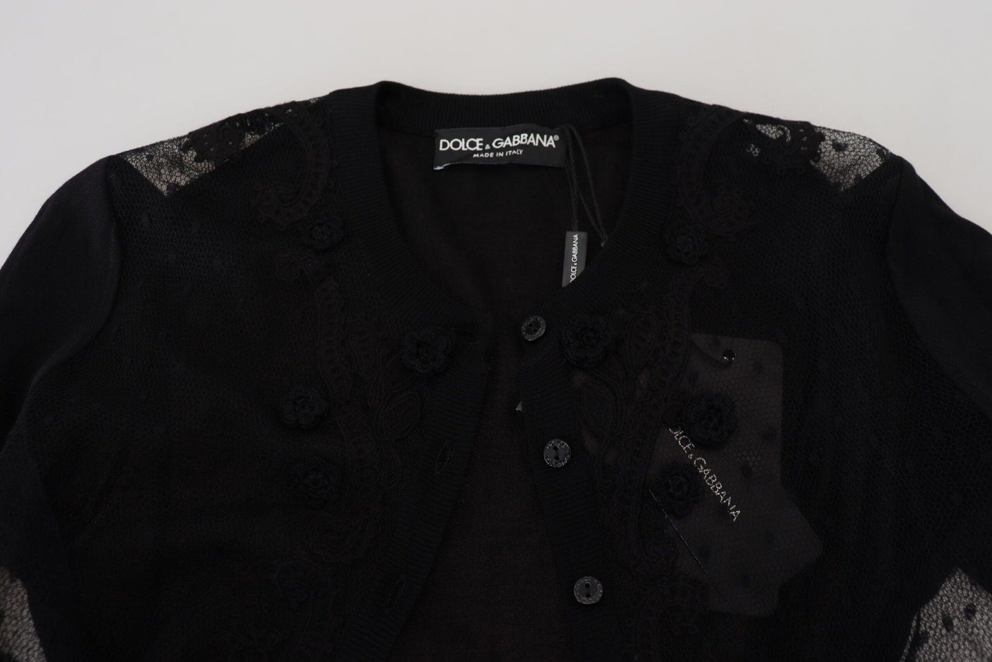 Dolce & Gabbana Elegant Black Floral Lace Cardigan Sweater - Arichezz.store