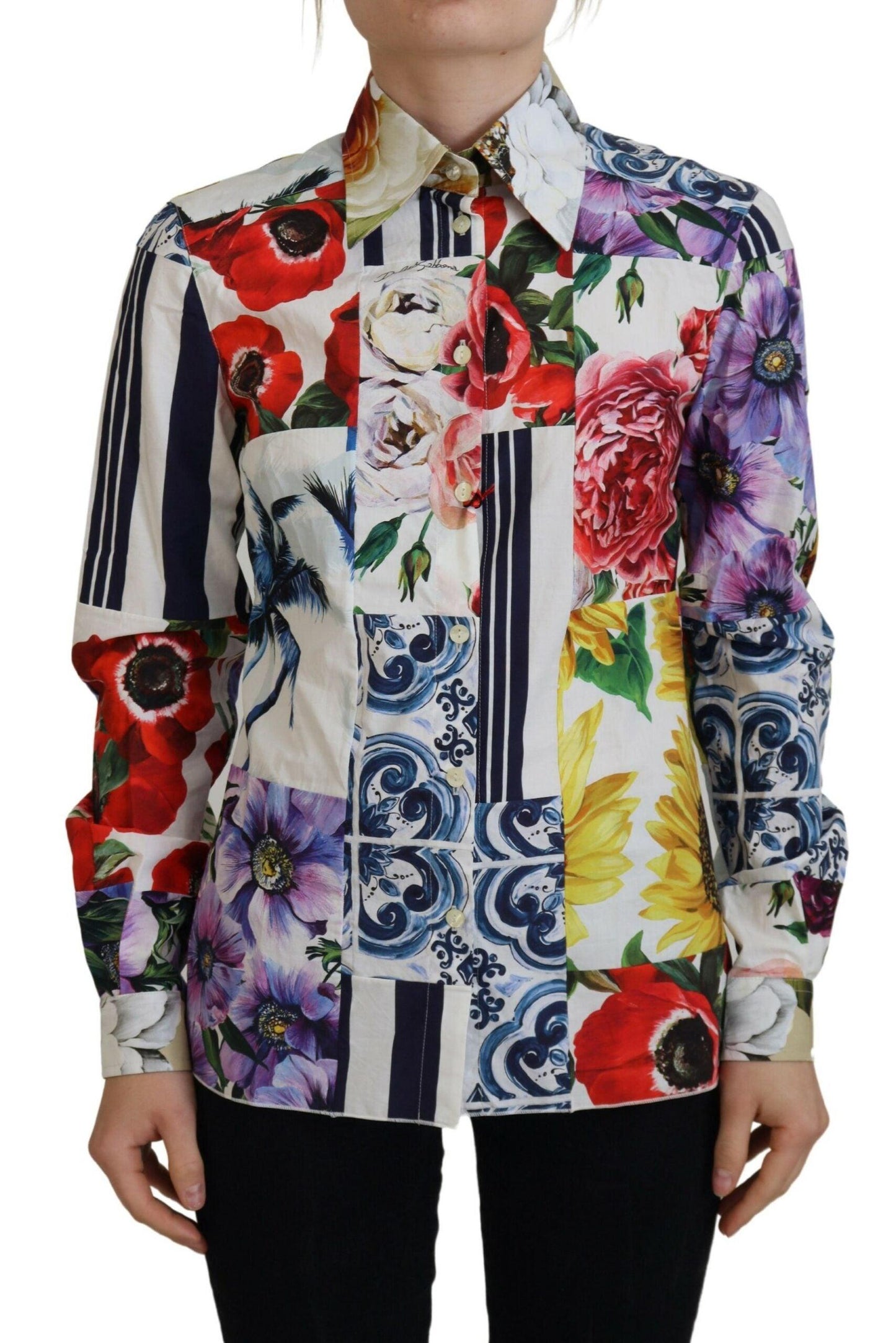 Dolce & Gabbana Elegant Floral Cotton Long Sleeve Top - Arichezz.store