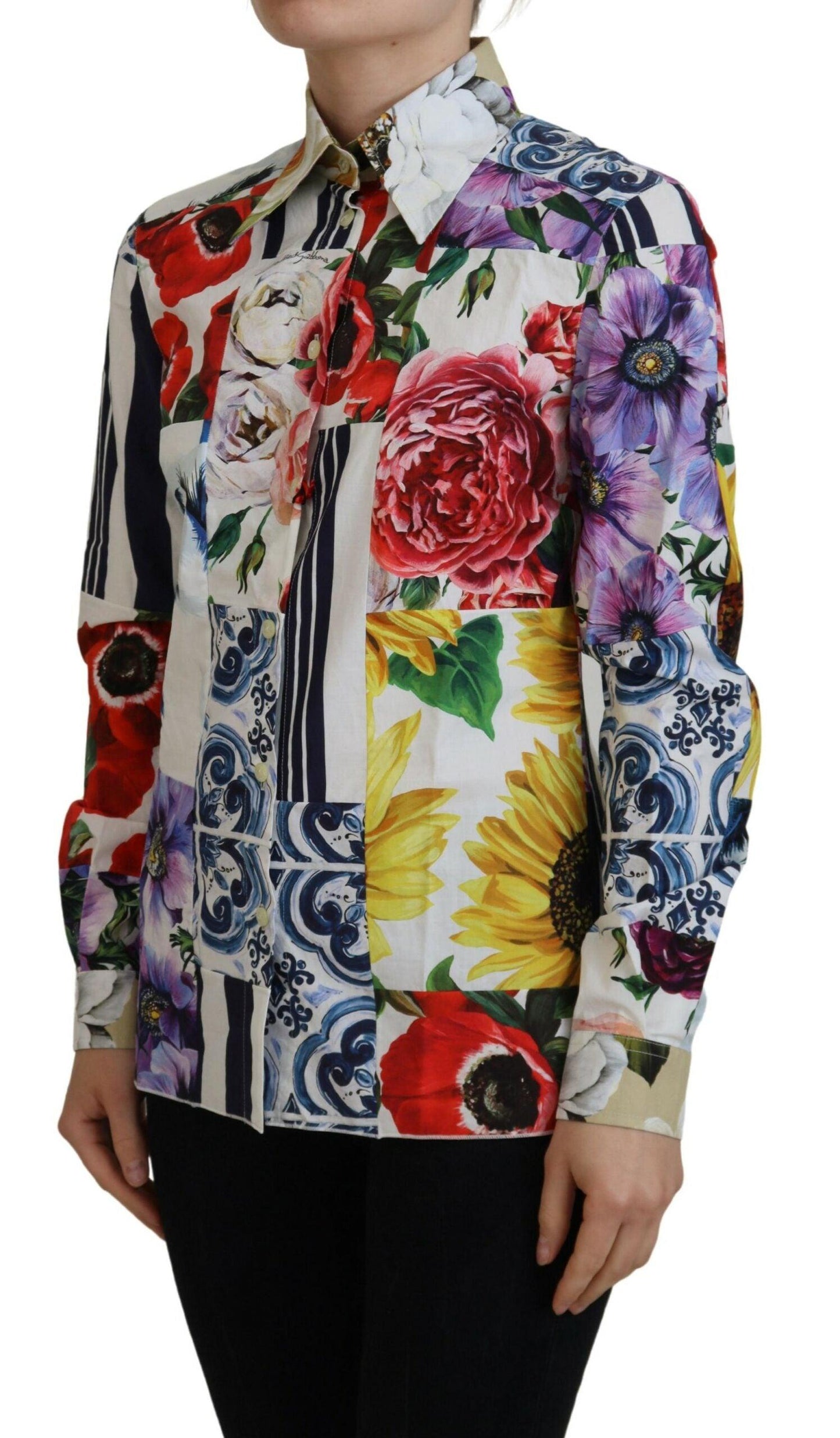 Dolce & Gabbana Elegant Floral Cotton Long Sleeve Top - Arichezz.store