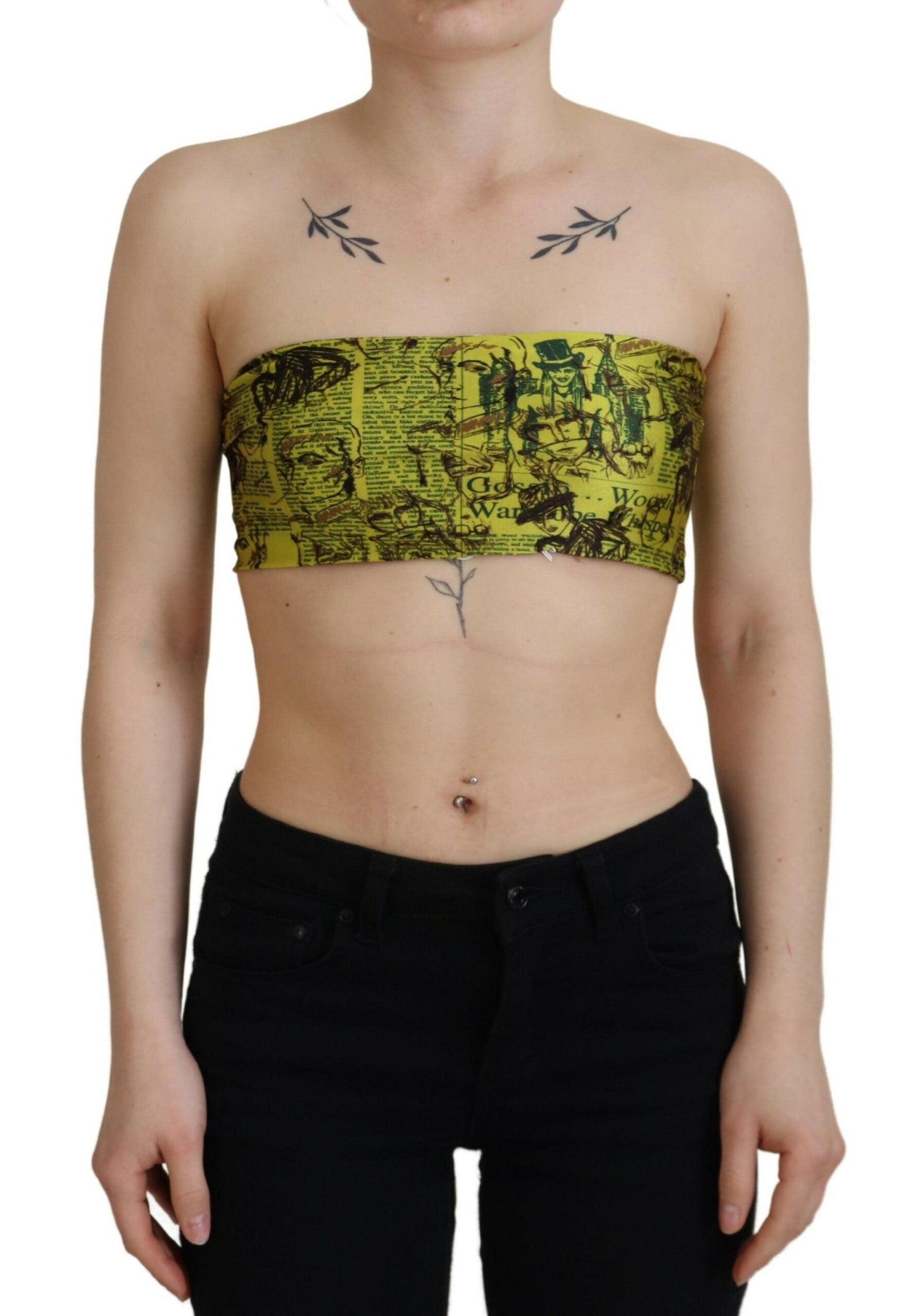 John Galliano Chic Yellow Graphic Cropped Top - Arichezz.store