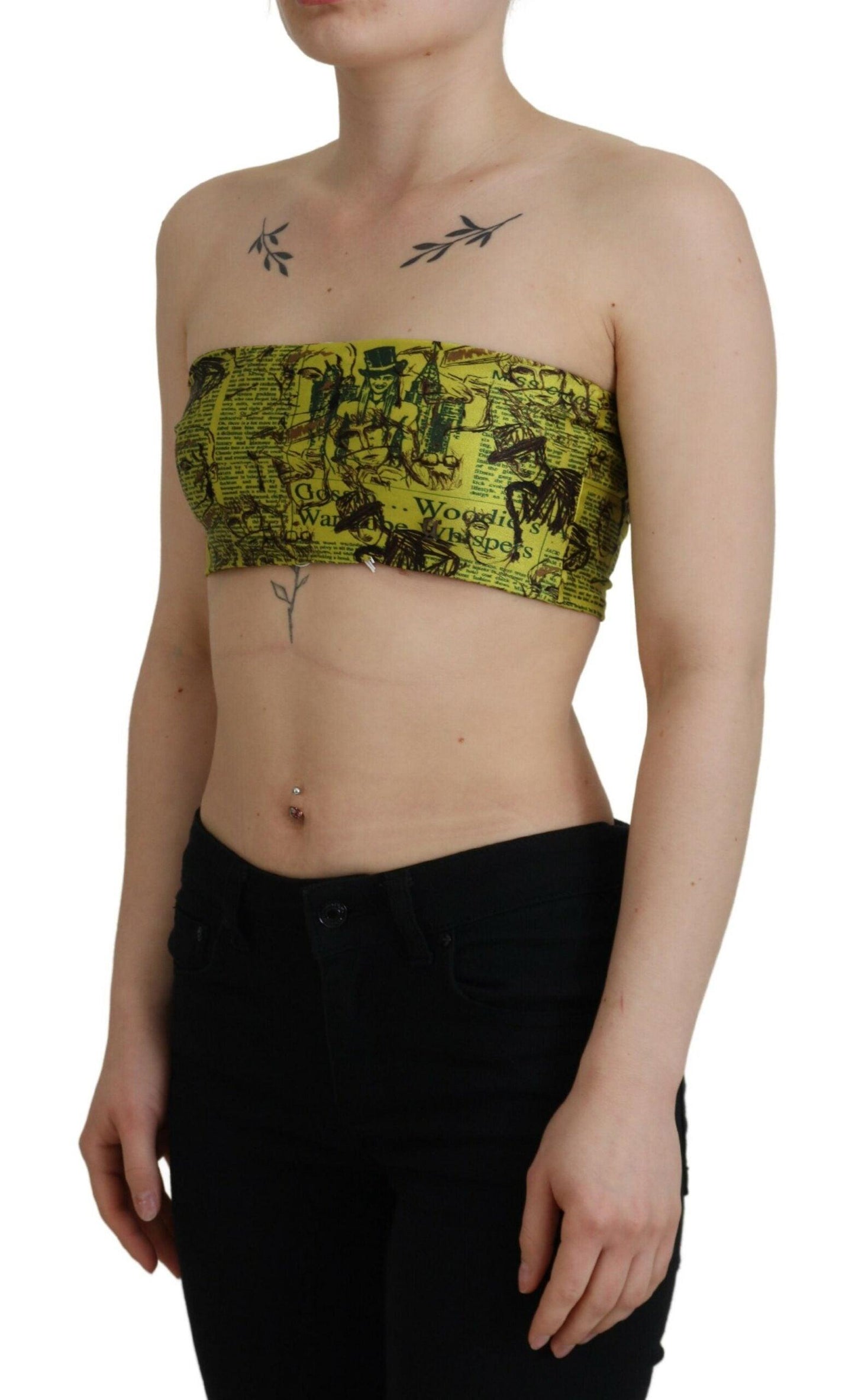 John Galliano Chic Yellow Graphic Cropped Top - Arichezz.store